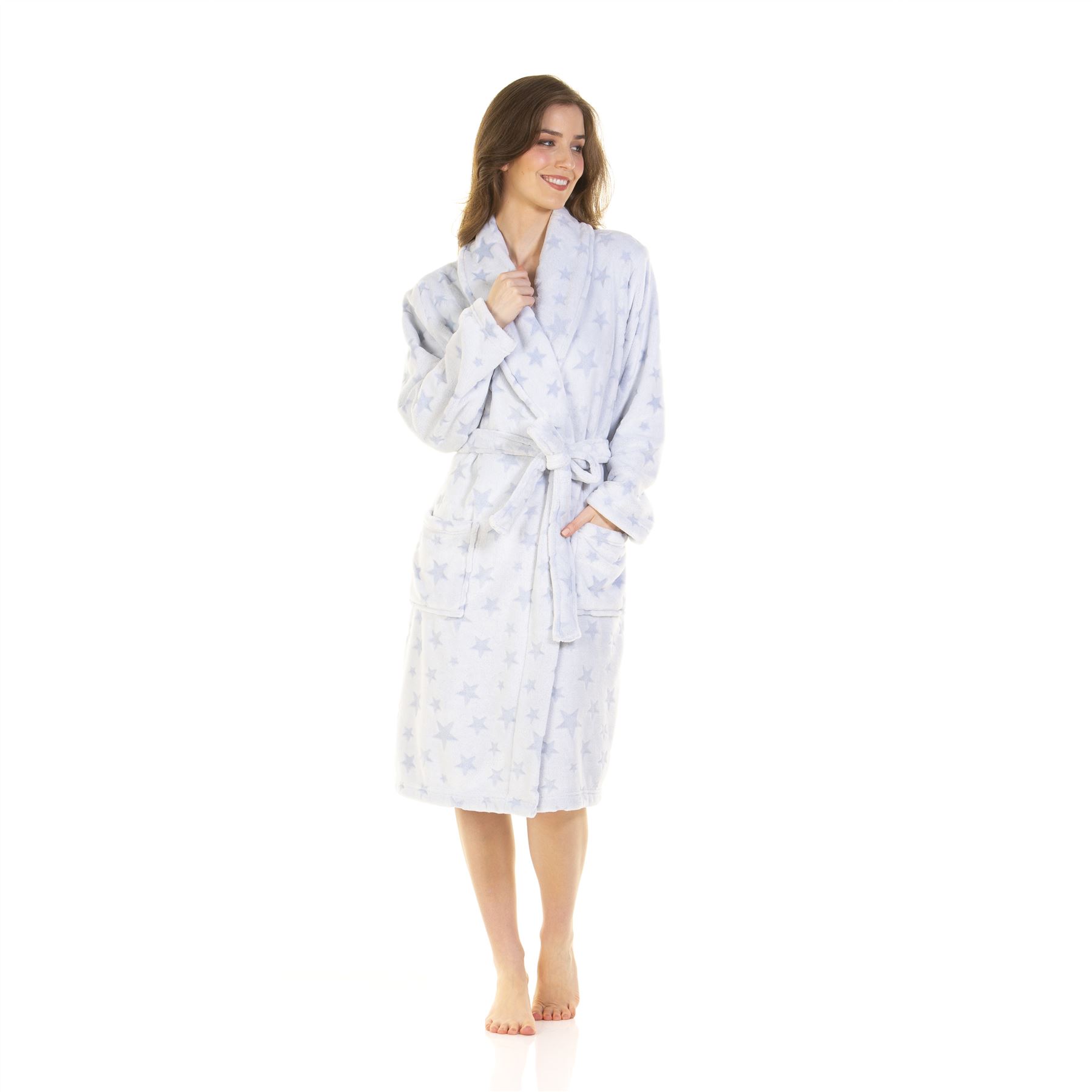 Womens Ladies Supersoft Cut Out Fleece Robe Dressing Gown Stars Zebra Size 10-20 - Picture 12 of 20