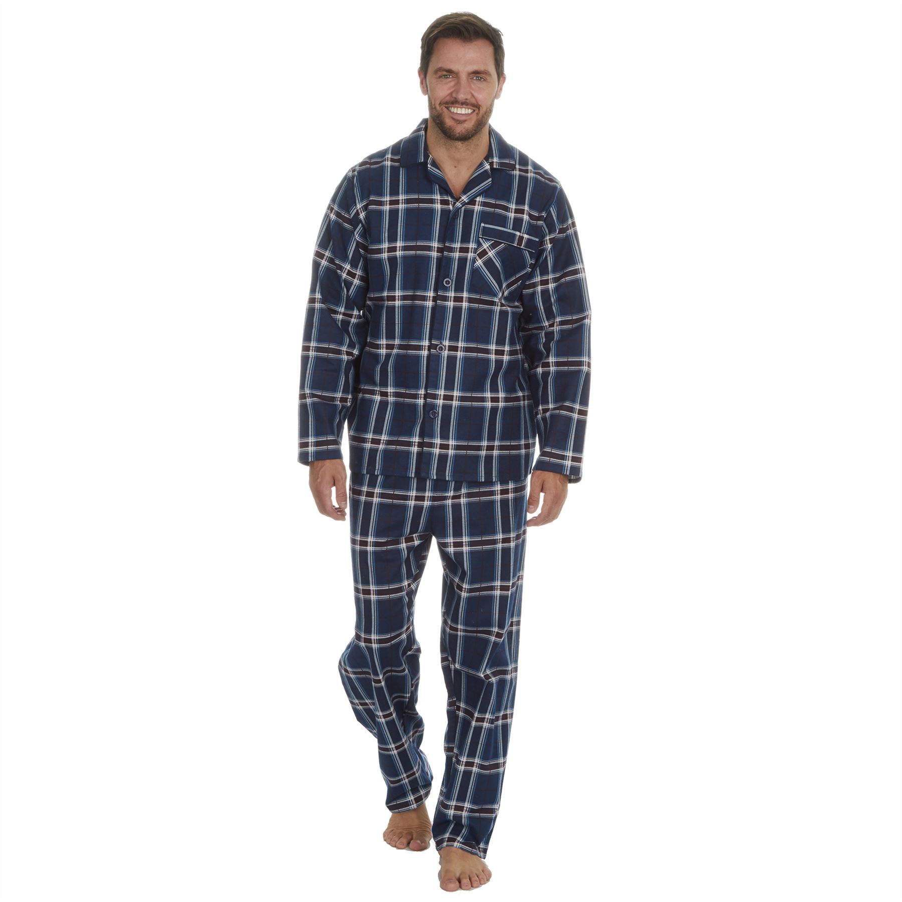 Mens Flannel Pyjamas 100% Brushed Cotton Check Pajama Set Traditional PJs - Picture 8 of 25