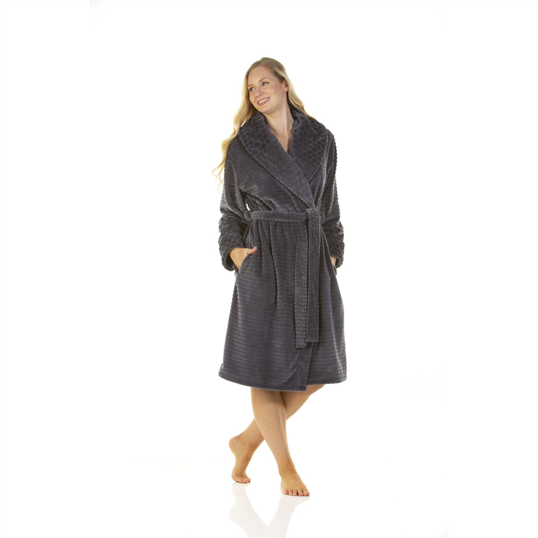 Womens Dressing Gown Ladies Cut Out Shawl Collar Fleece Super Soft Robe UK 10-20 - Picture 19 of 31