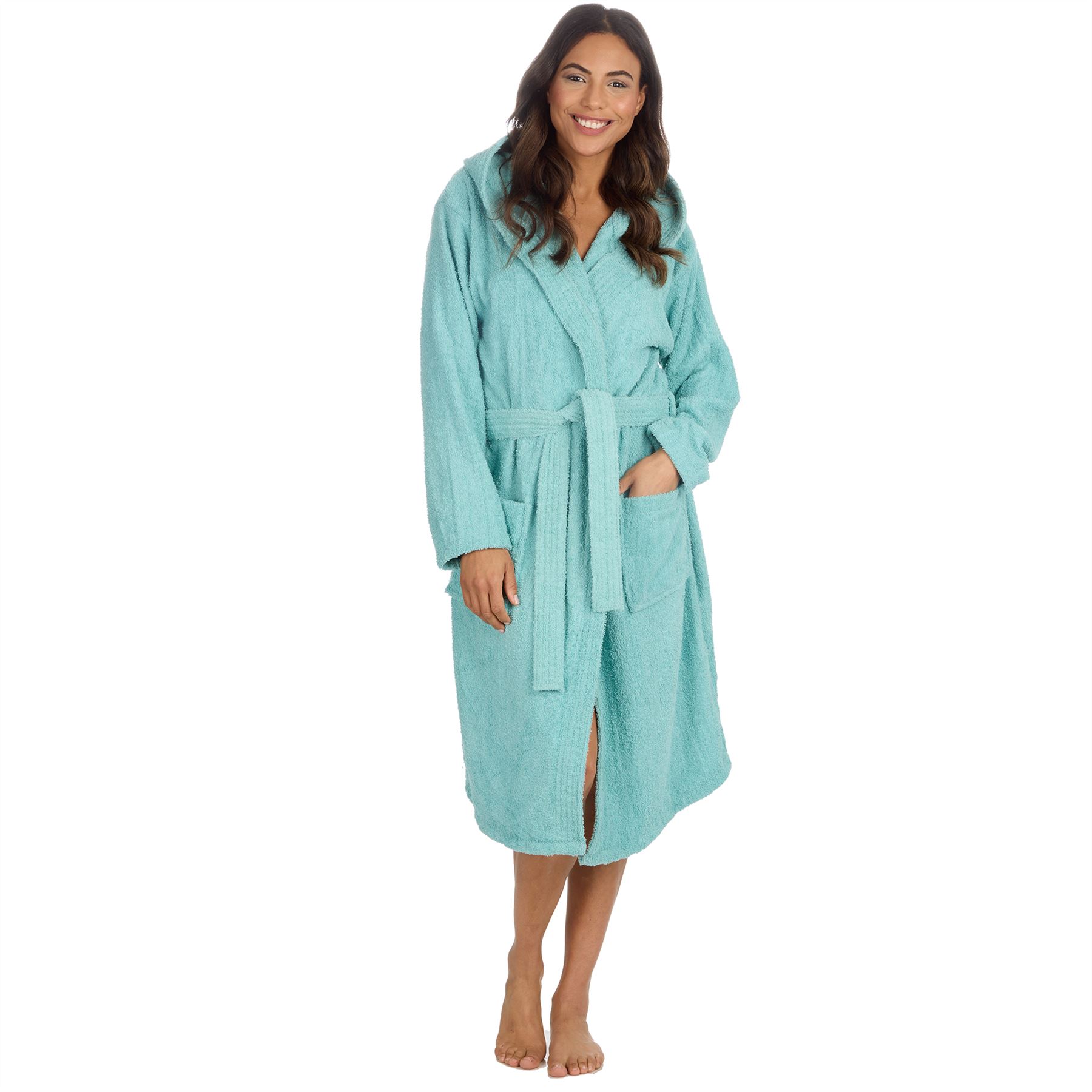 Womens Terry Towelling Bathrobe 100% Cotton Hooded Bath Robe Size 10-24 - Picture 17 of 26