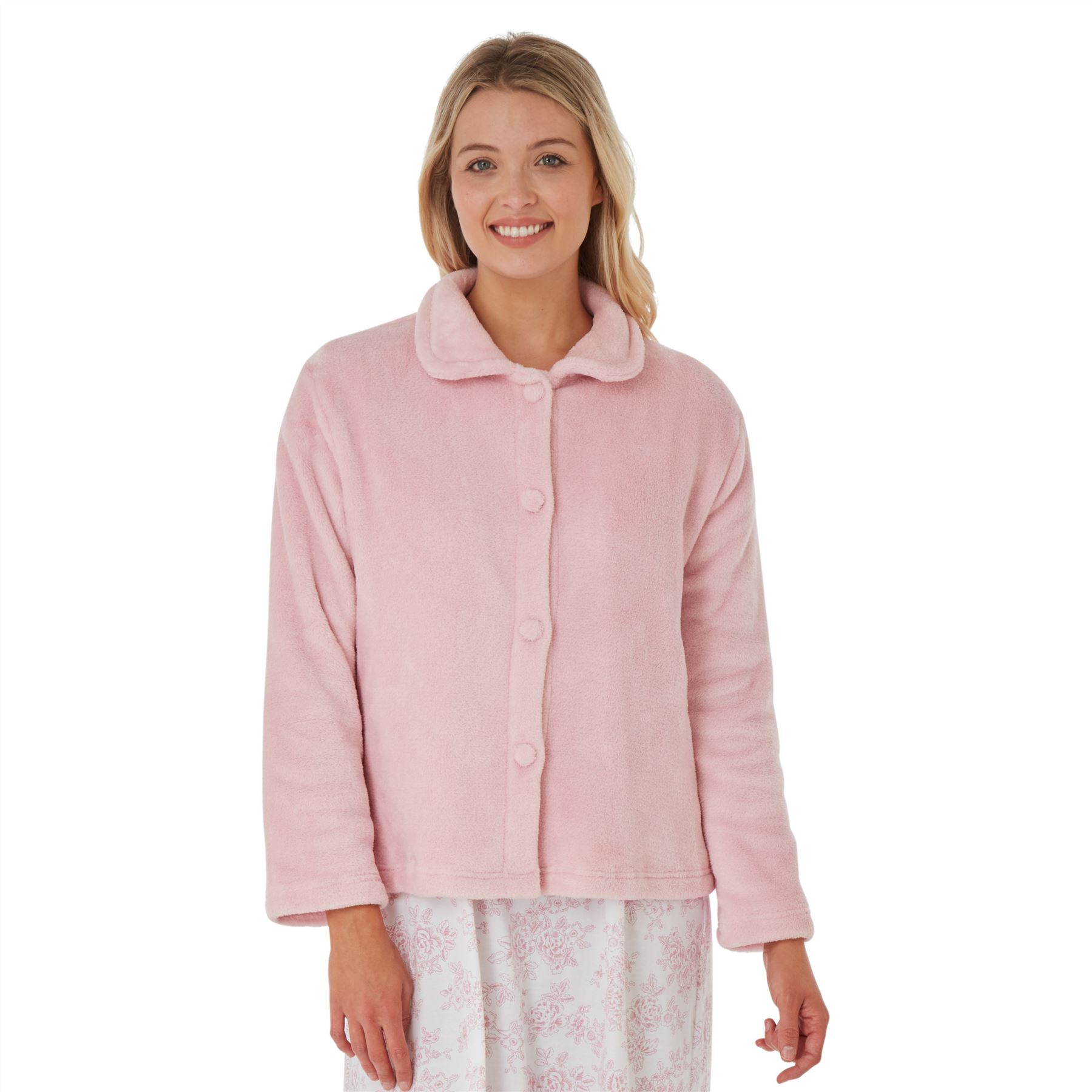 Ladies Button Front Bedjacket Womens Coral Fleece Nightwear Top Size 8-26 - Picture 7 of 9