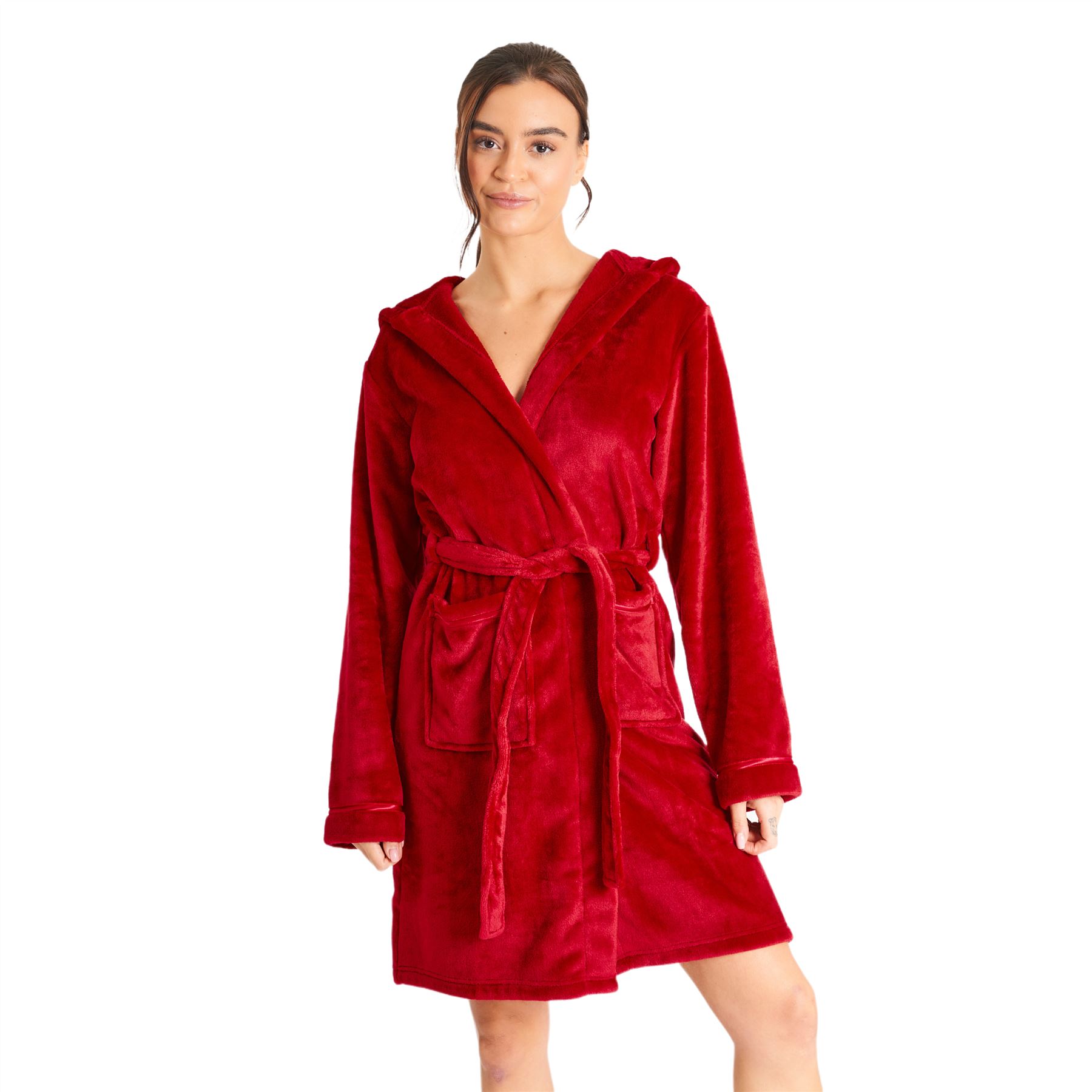 Ladies Super Soft Hooded Fleece Robe Dressing Gown - Picture 62 of 75
