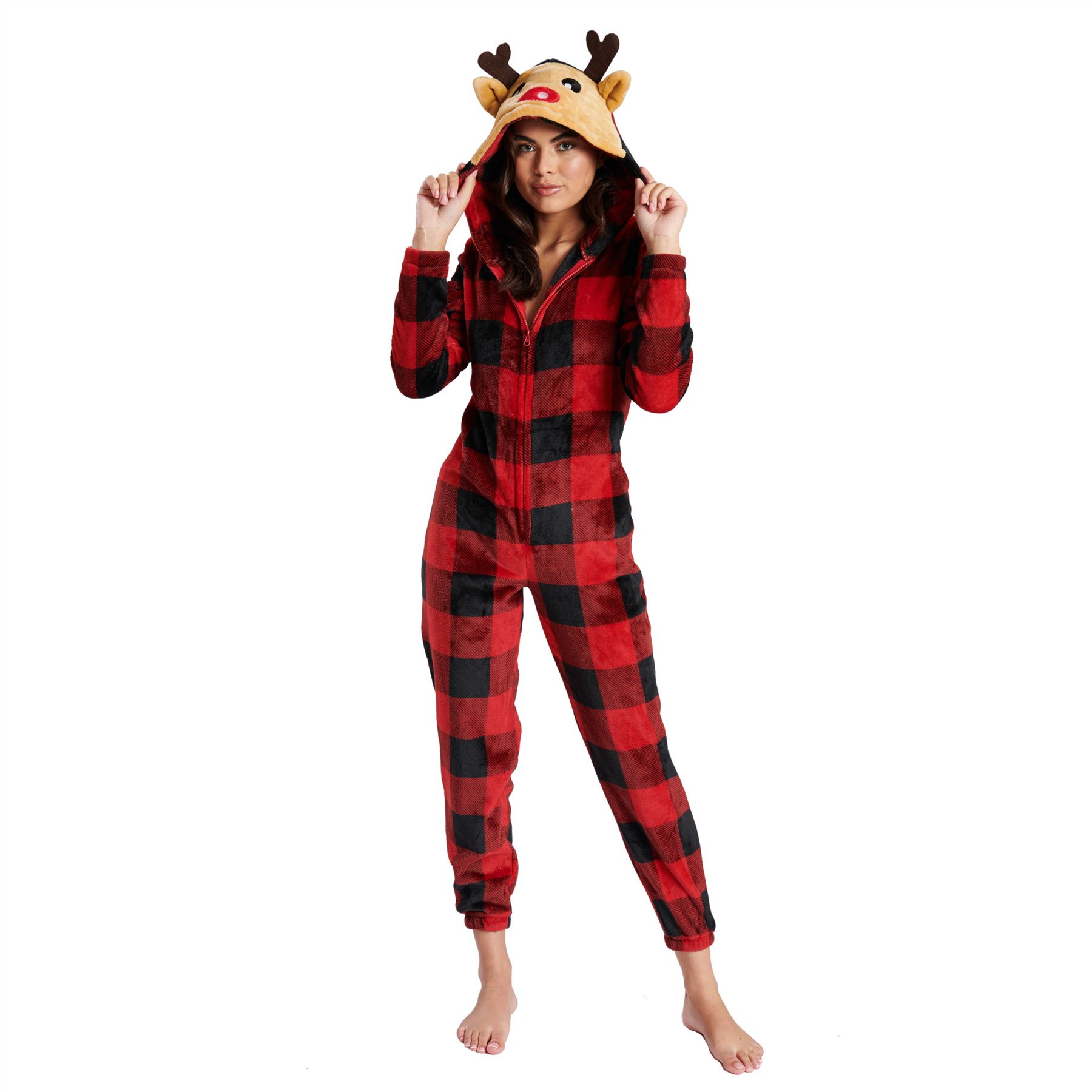 Ladies Christmas Fleece All In One Adult Womens Jumpsuit Xmas Pyjamas Size 8-22 - Picture 8 of 22