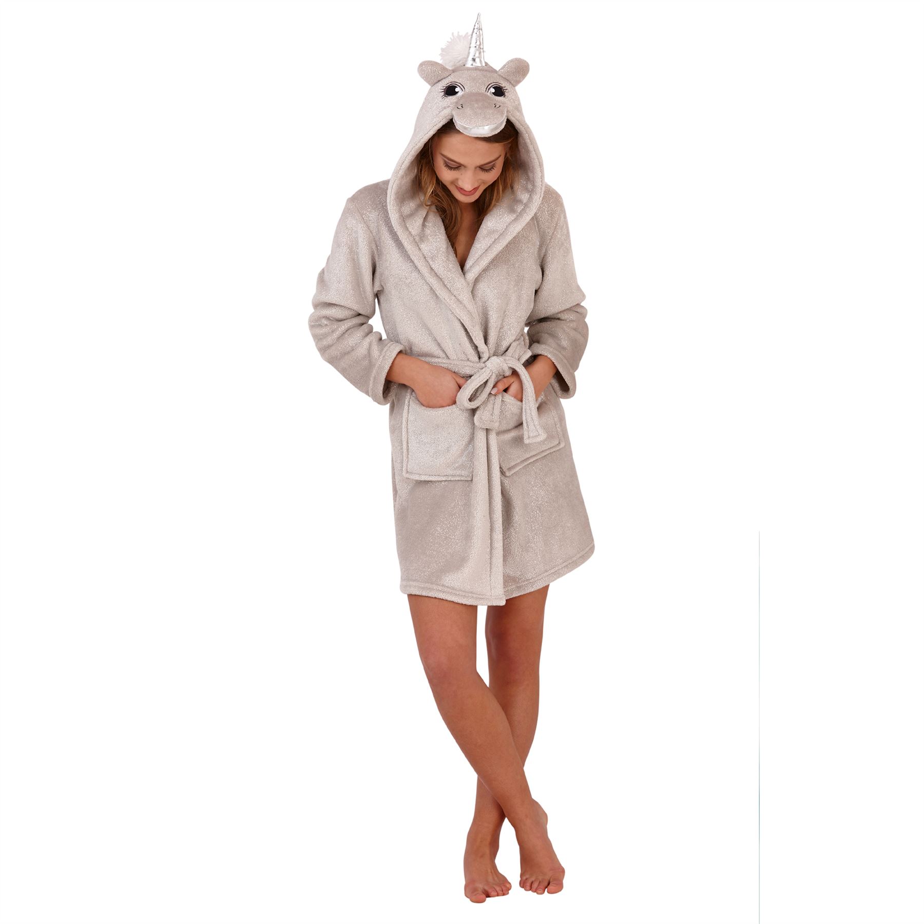 Womens Fleece Robe Dressing Gown With Novelty Hood Ladies Girls Size 8-22 - Picture 67 of 75