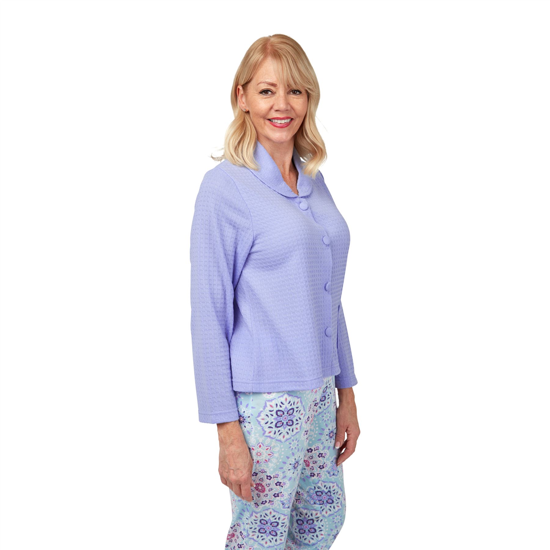 Ladies Button Through Bedjacket Womens Lightweight Waffle Nightwear Top - Picture 3 of 5