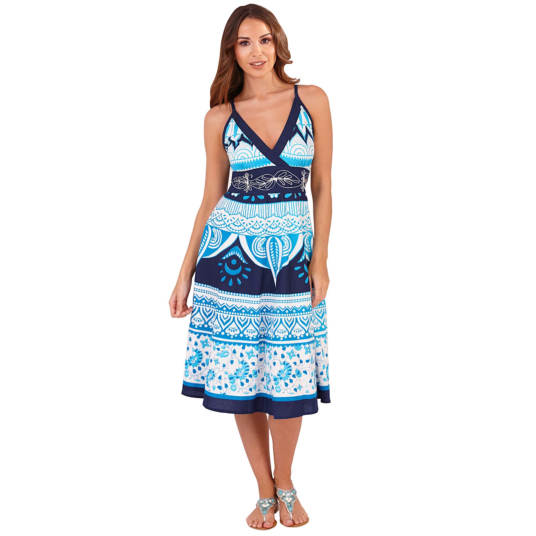 Ladies Summer/Beach Cotton Crossover/Cross Over Sun Dress Size 8-22 | eBay