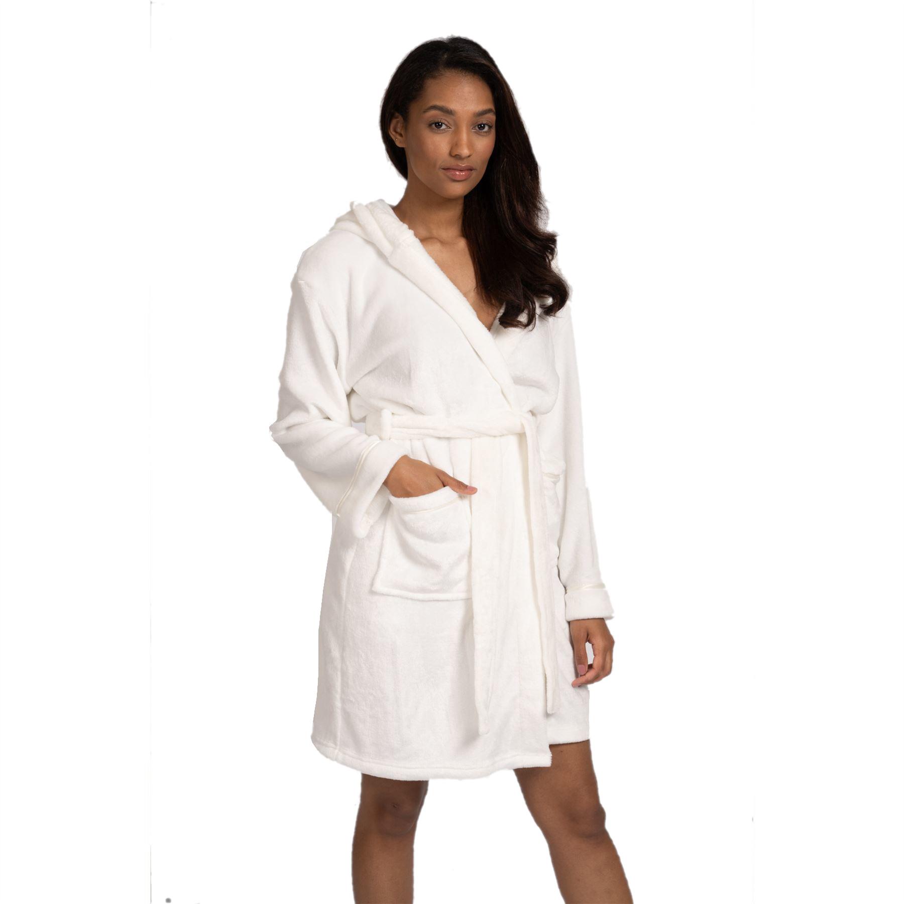 Ladies Super Soft Hooded Fleece Robe Dressing Gown - Picture 25 of 75