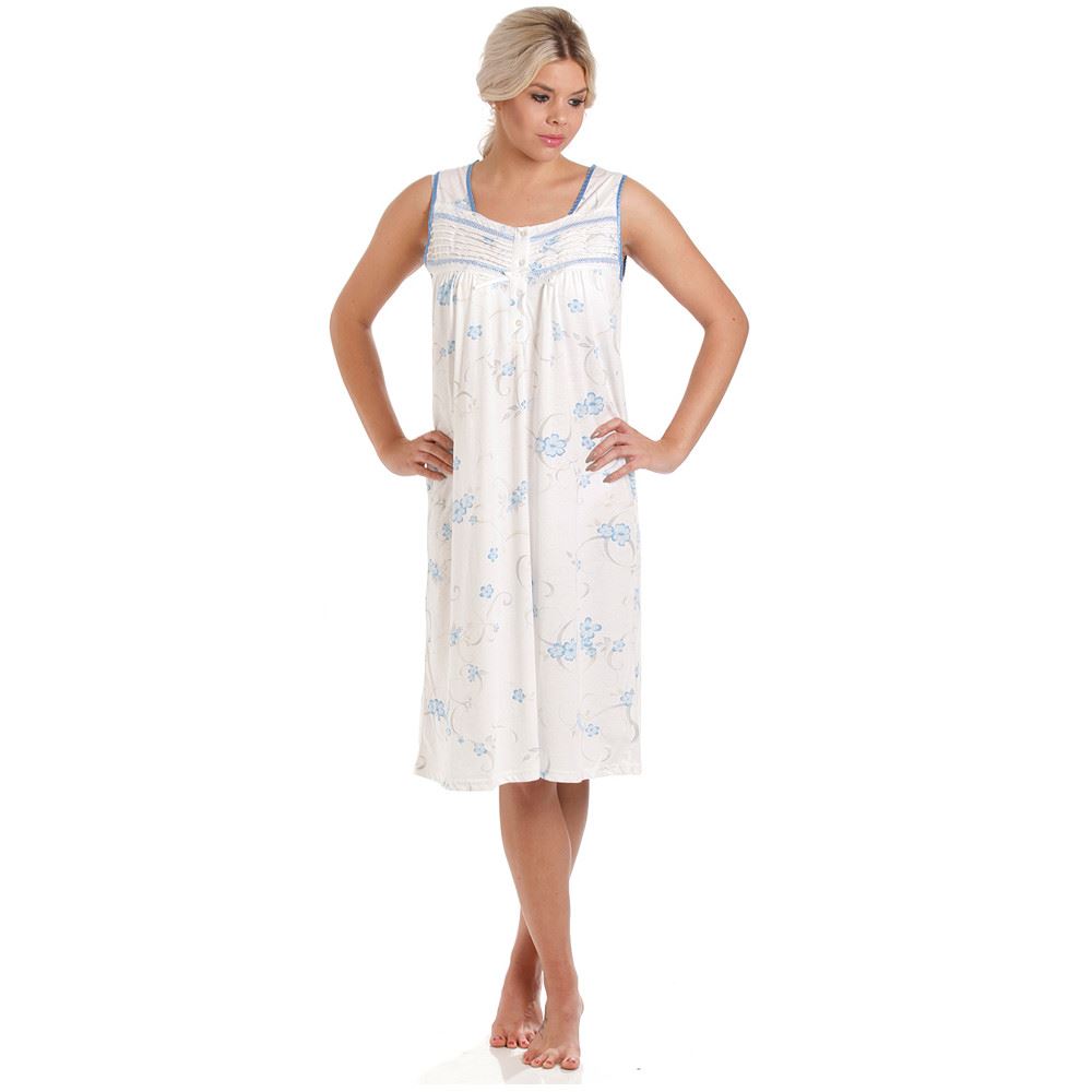 Ladies Lady Olga Nightie Jersey Floral Sleeveless Nightdress Nightwear Plus Size - Picture 5 of 7