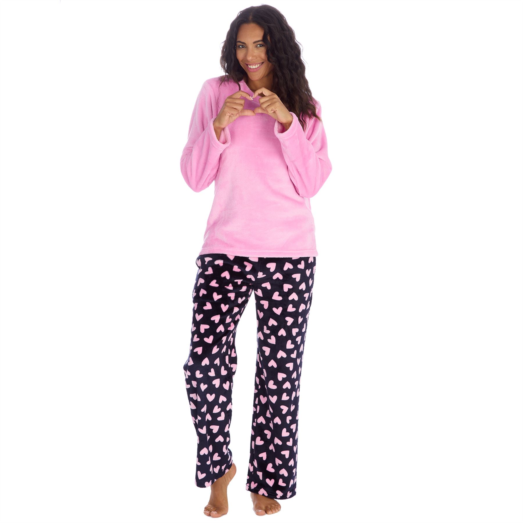 Womens Fleece Pyjamas Ladies Lounge Pyjama Nightwear Set Size 8-22 - Picture 18 of 40