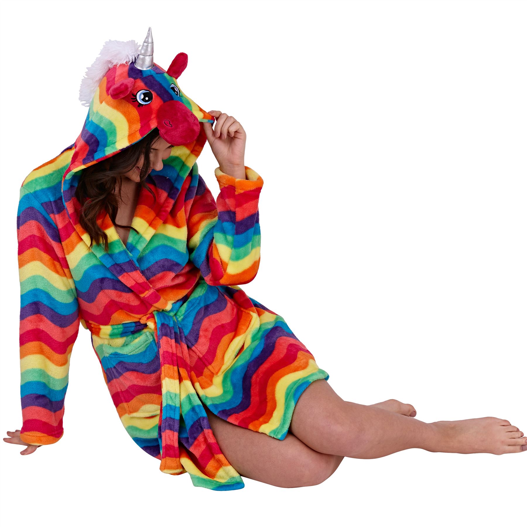 Womens Fleece Robe Dressing Gown With Novelty Hood Ladies Girls Size 8-22 - Picture 25 of 75