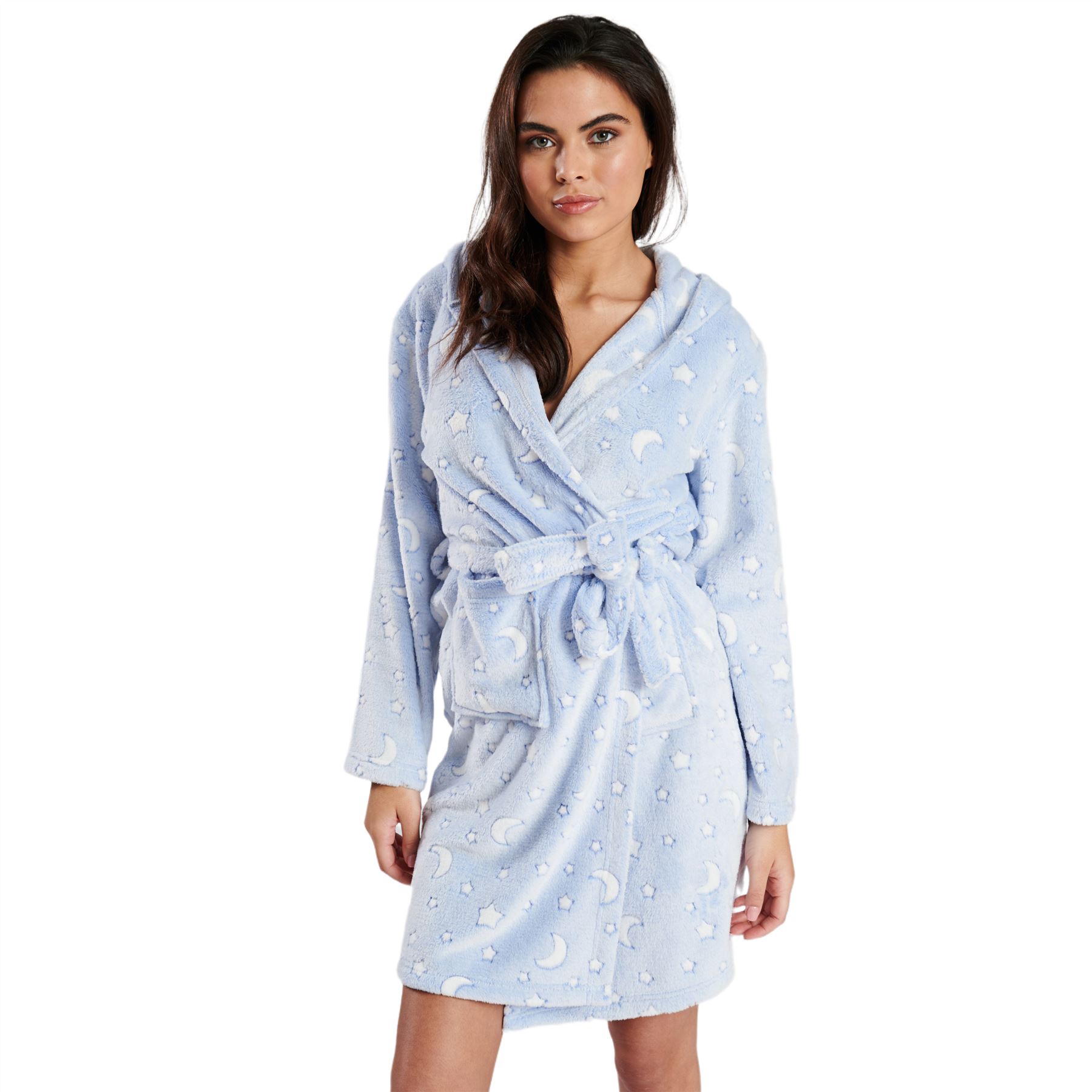 Ladies Super Soft Hooded Fleece Robe Dressing Gown - Picture 39 of 75