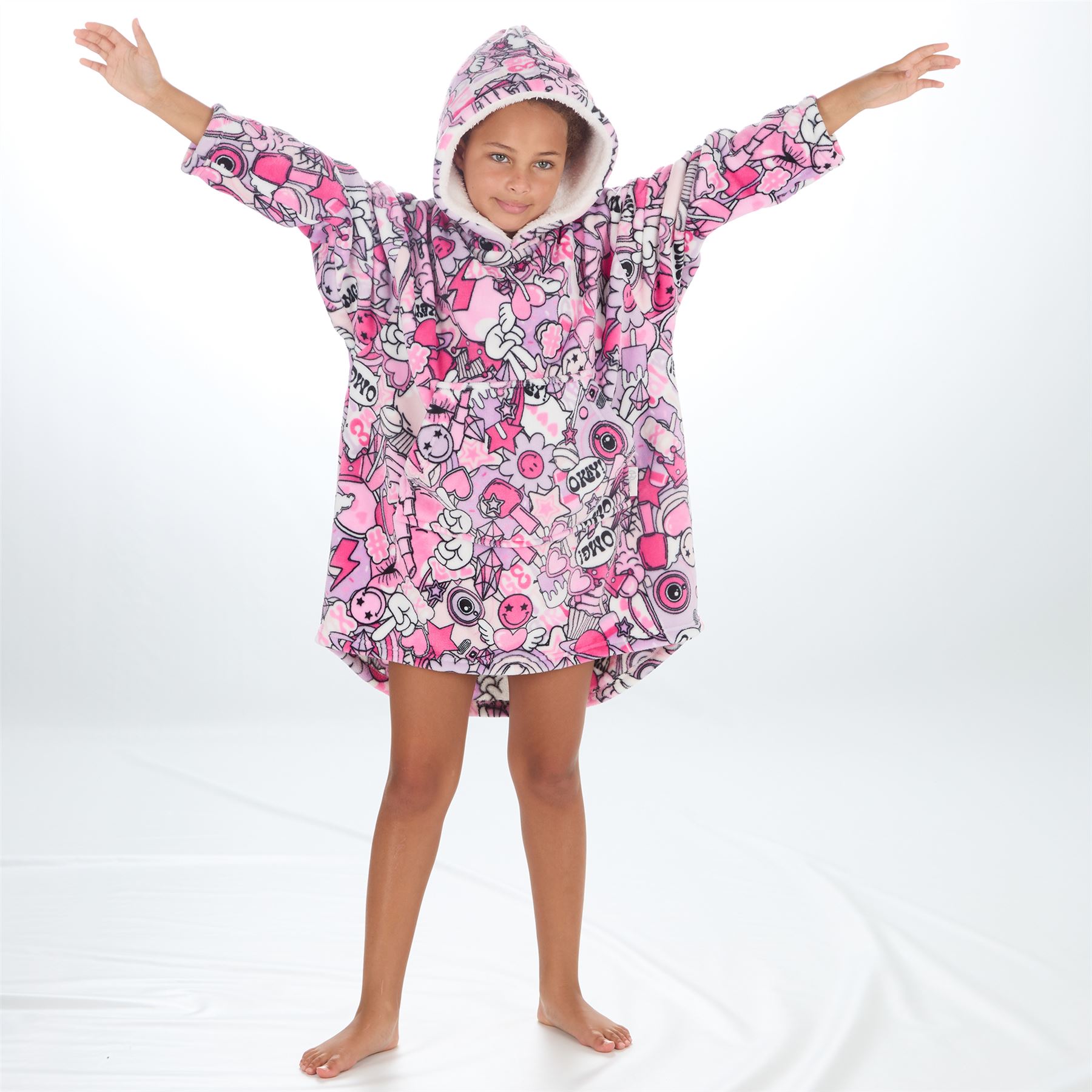 Mädchen Kinder Oversize Hoodie Leopard Karo Gaming Warm Fleece Kapuze Decke Morgenmantel - Bild 70 von 72
