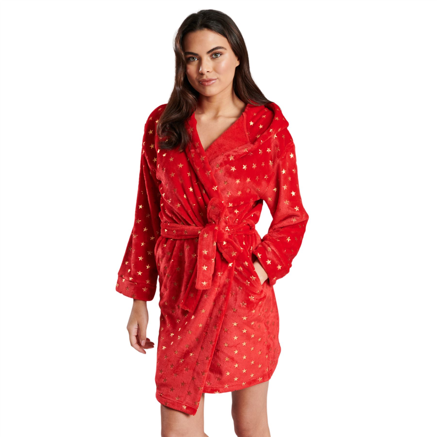 Ladies Super Soft Hooded Fleece Robe Dressing Gown - Picture 64 of 75