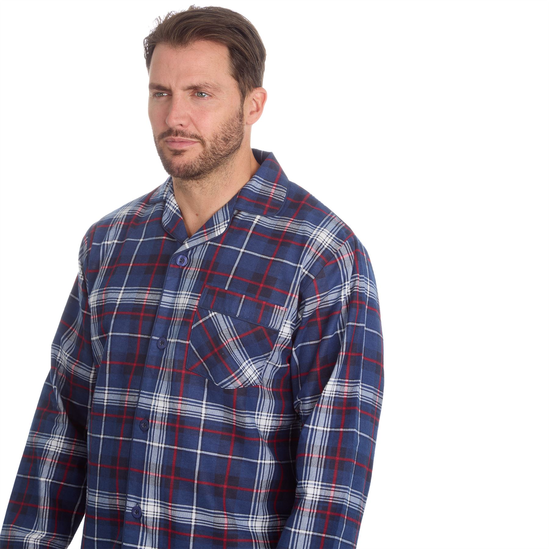 Mens Flannel Pyjamas 100% Brushed Cotton Check Pajama Set Traditional PJs - Picture 14 of 25