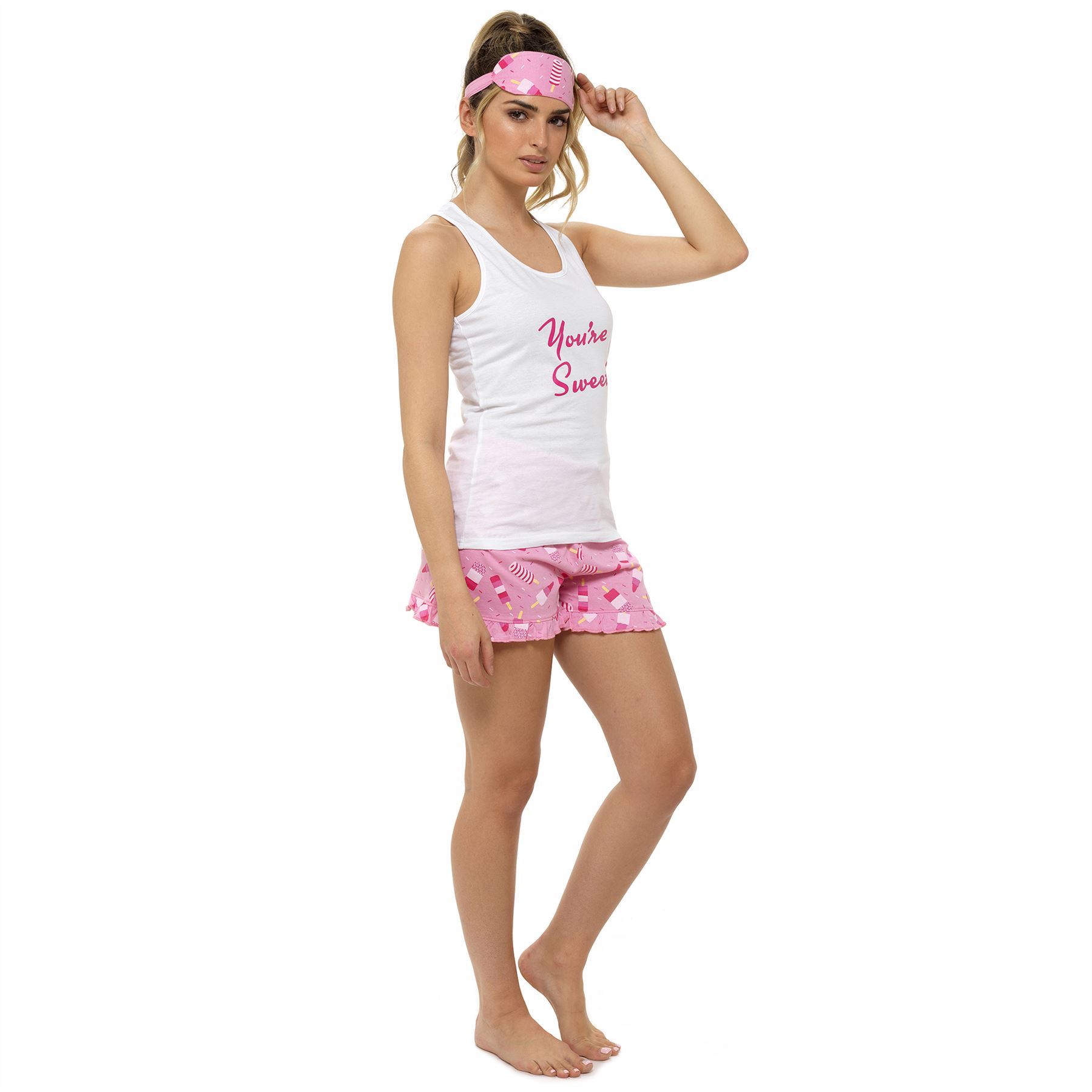 Ladies Pyjamas Womens Short Sleeve Cotton Pajama and Shorts Set - Picture 32 of 32