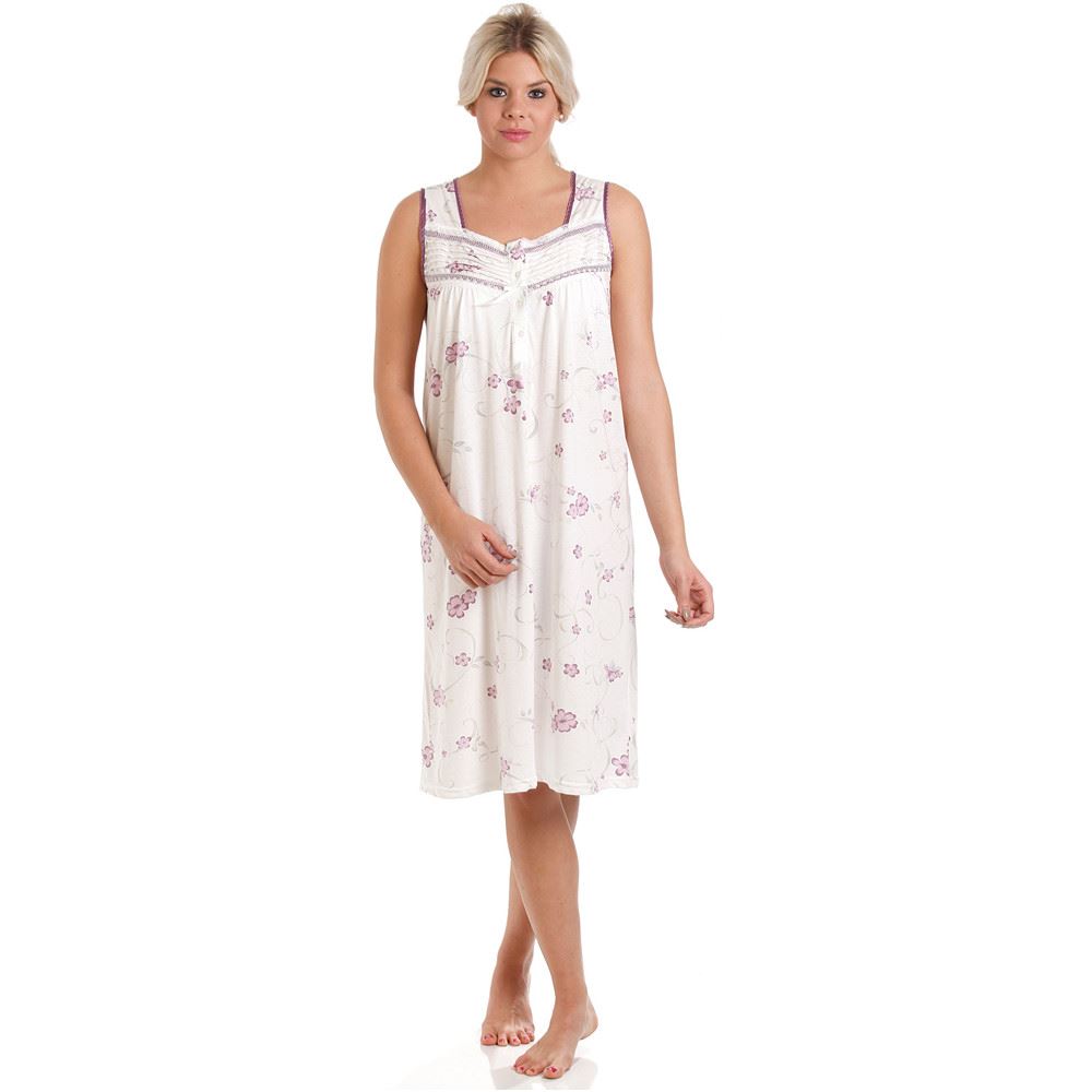 Ladies Lady Olga Nightie Jersey Floral Sleeveless Nightdress Nightwear Plus Size - Picture 7 of 7