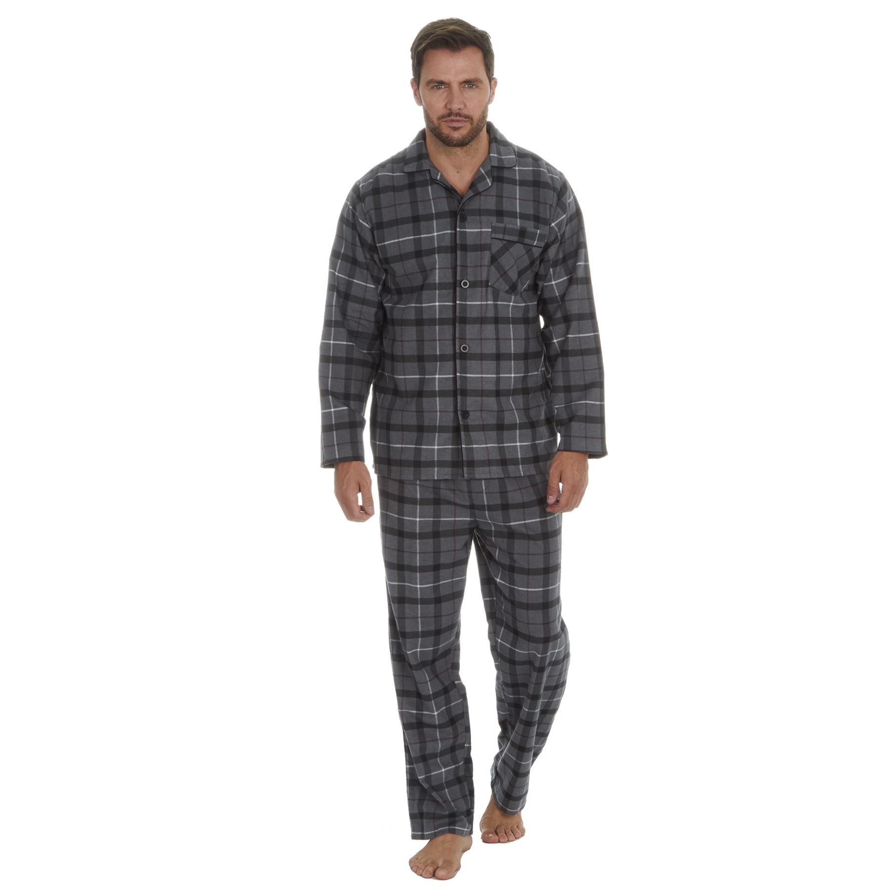 Mens Flannel Pyjamas 100% Brushed Cotton Check Pajama Set Traditional PJs - Picture 19 of 25