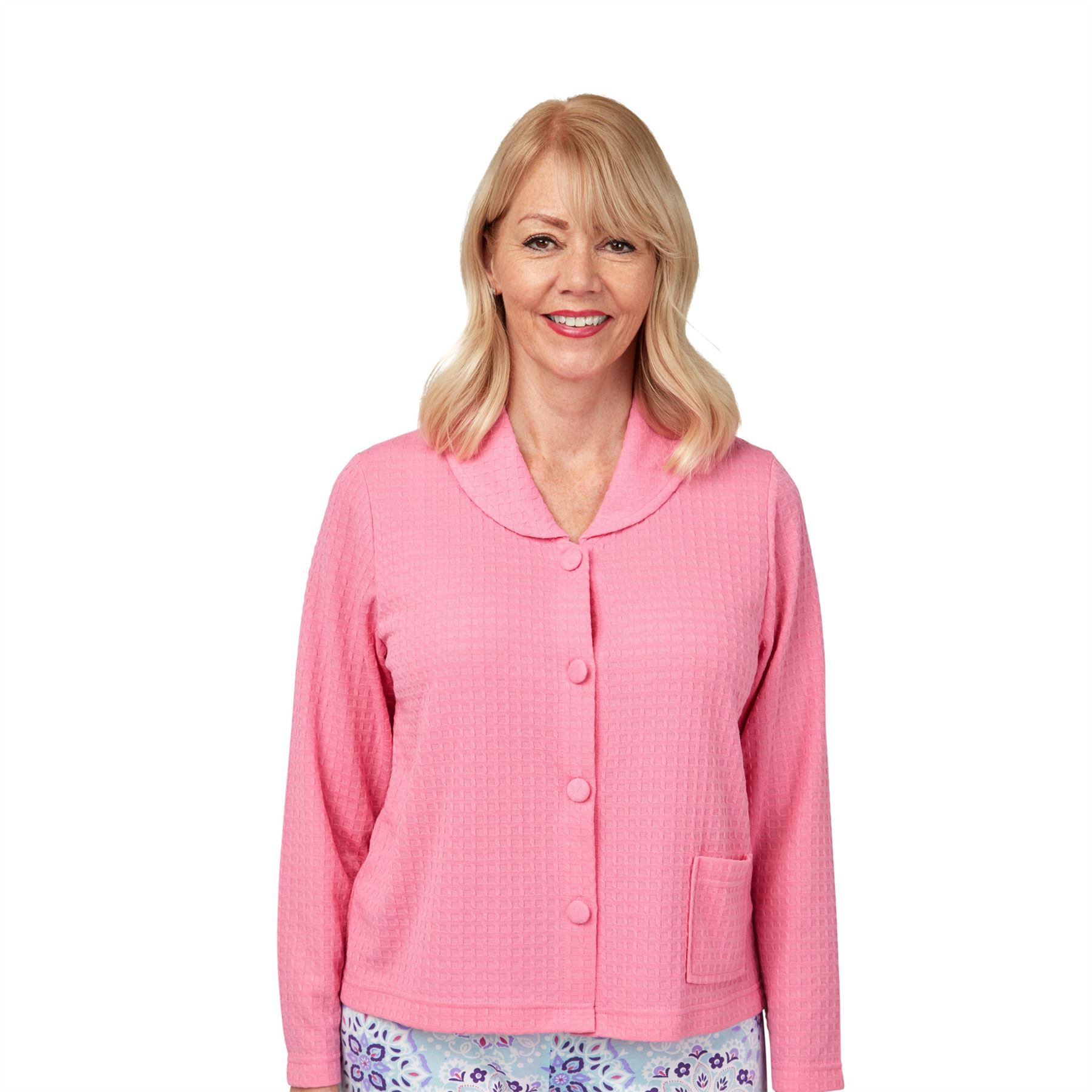 Ladies Button Through Bedjacket Womens Lightweight Waffle Nightwear Top - Picture 4 of 5