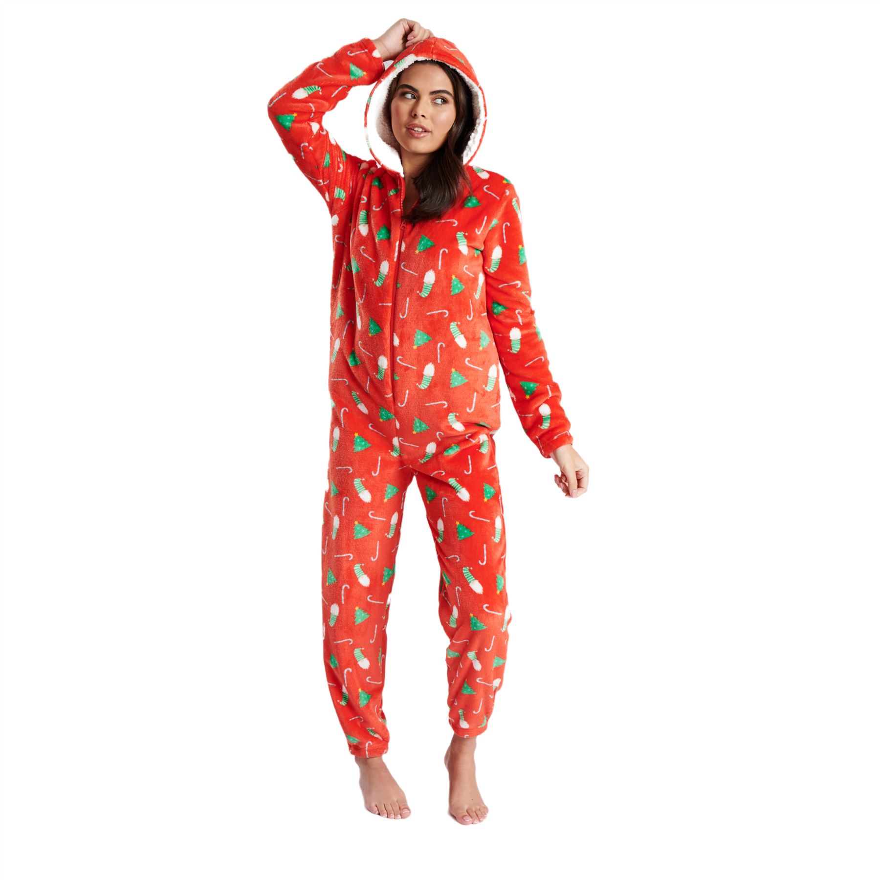 Ladies Christmas Fleece All In One Adult Womens Jumpsuit Xmas Pyjamas Size 8-22 - Picture 12 of 22