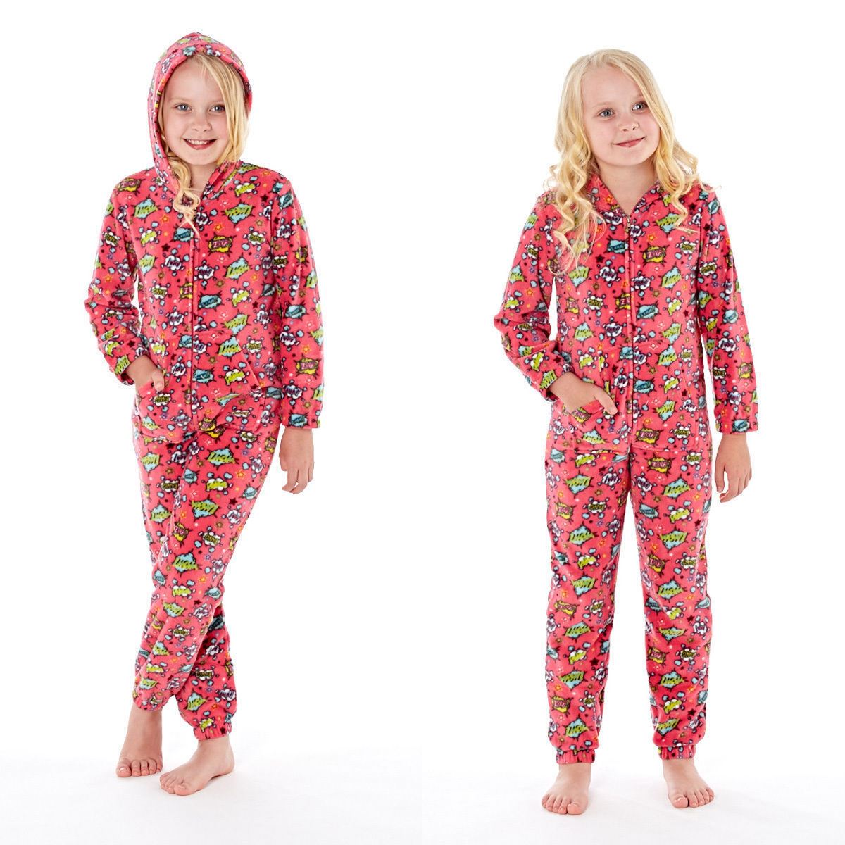 Kids All In One Fleece Pyjamas Girls/Boys Childrens Jumpsuit 2-13 Years - Picture 42 of 53