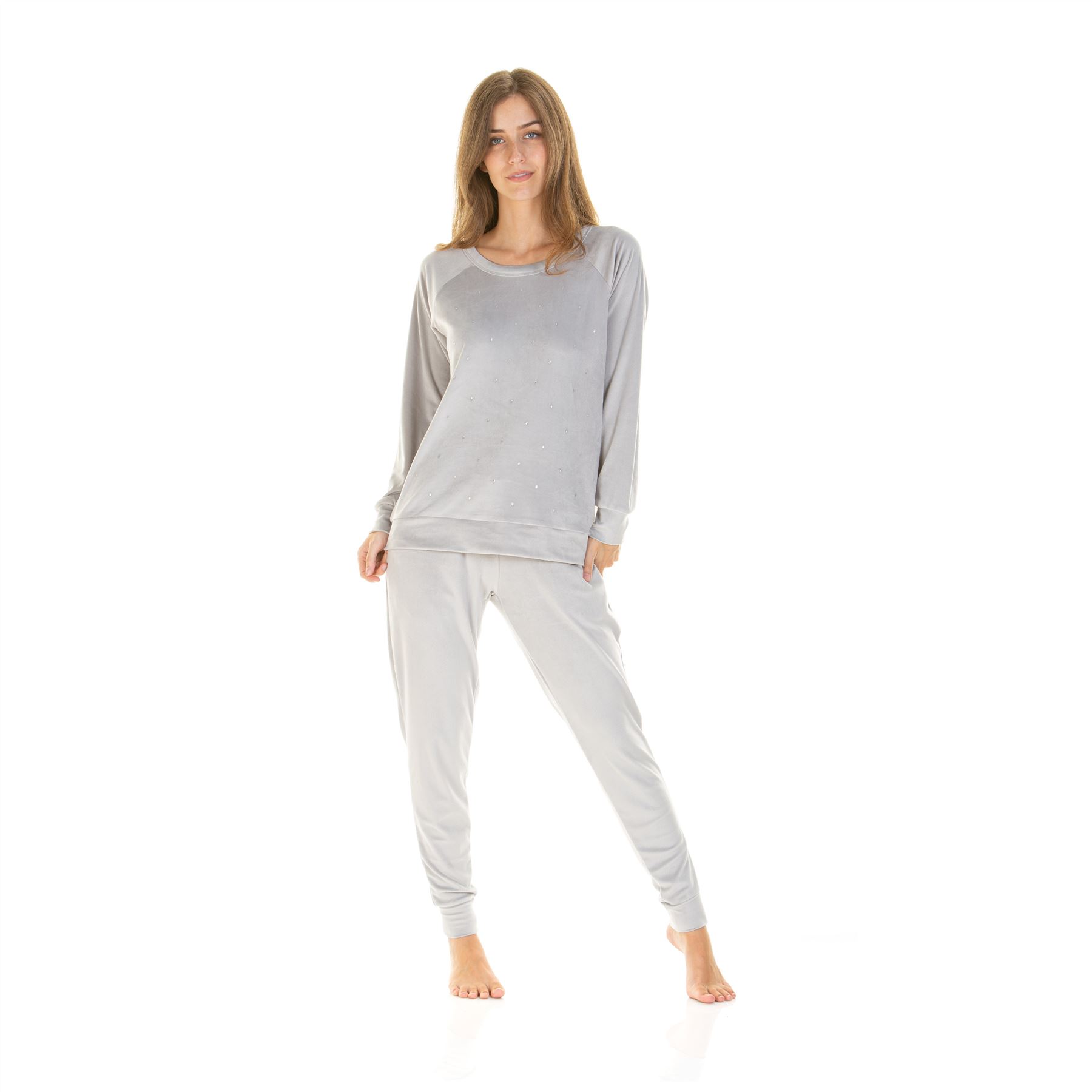 Womens/Ladies Velour Pyjamas Diamond Sequin Pyjama Set Size 8-22 - Picture 19 of 34