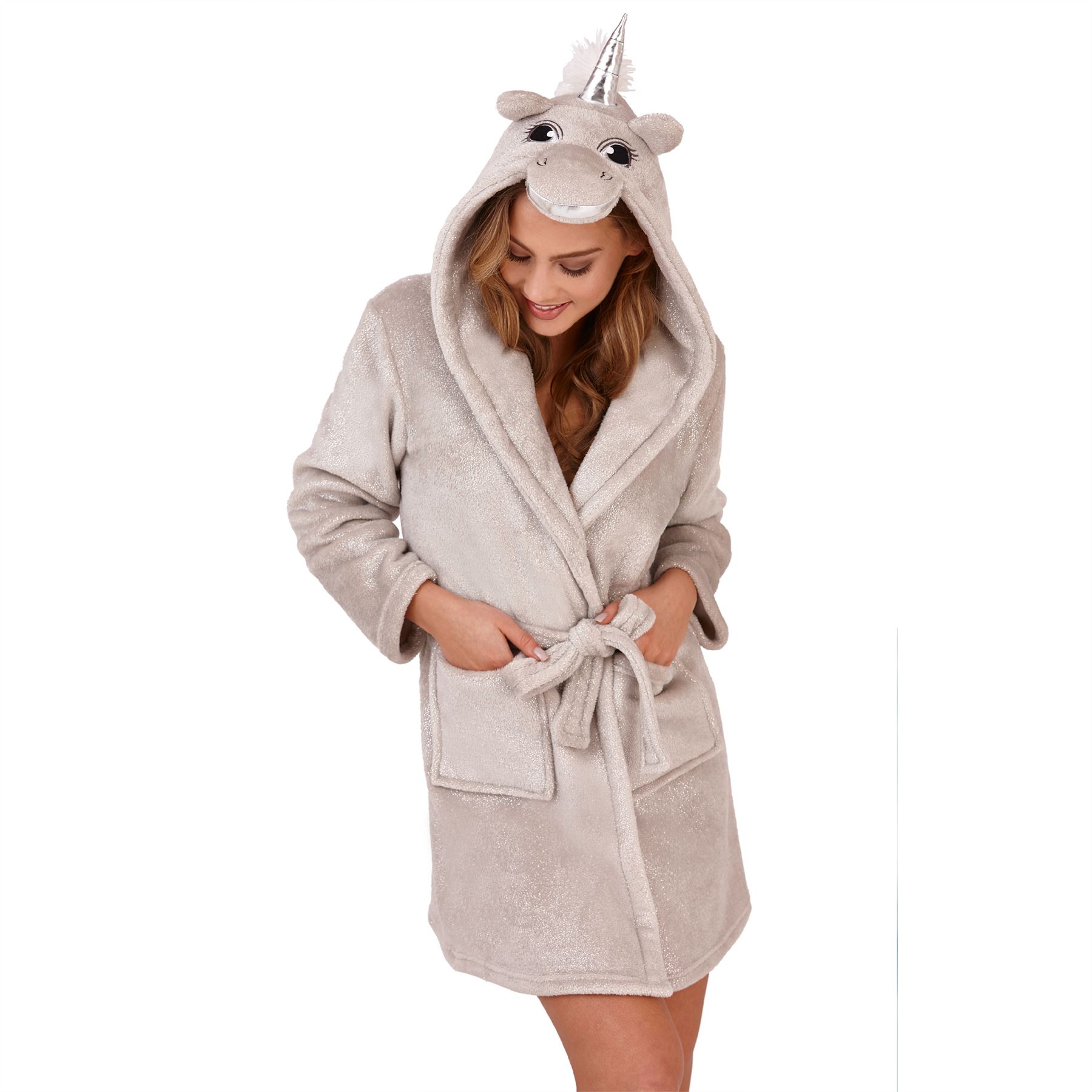 Womens Fleece Robe Dressing Gown With Novelty Hood Ladies Girls Size 8-22 - Picture 64 of 75