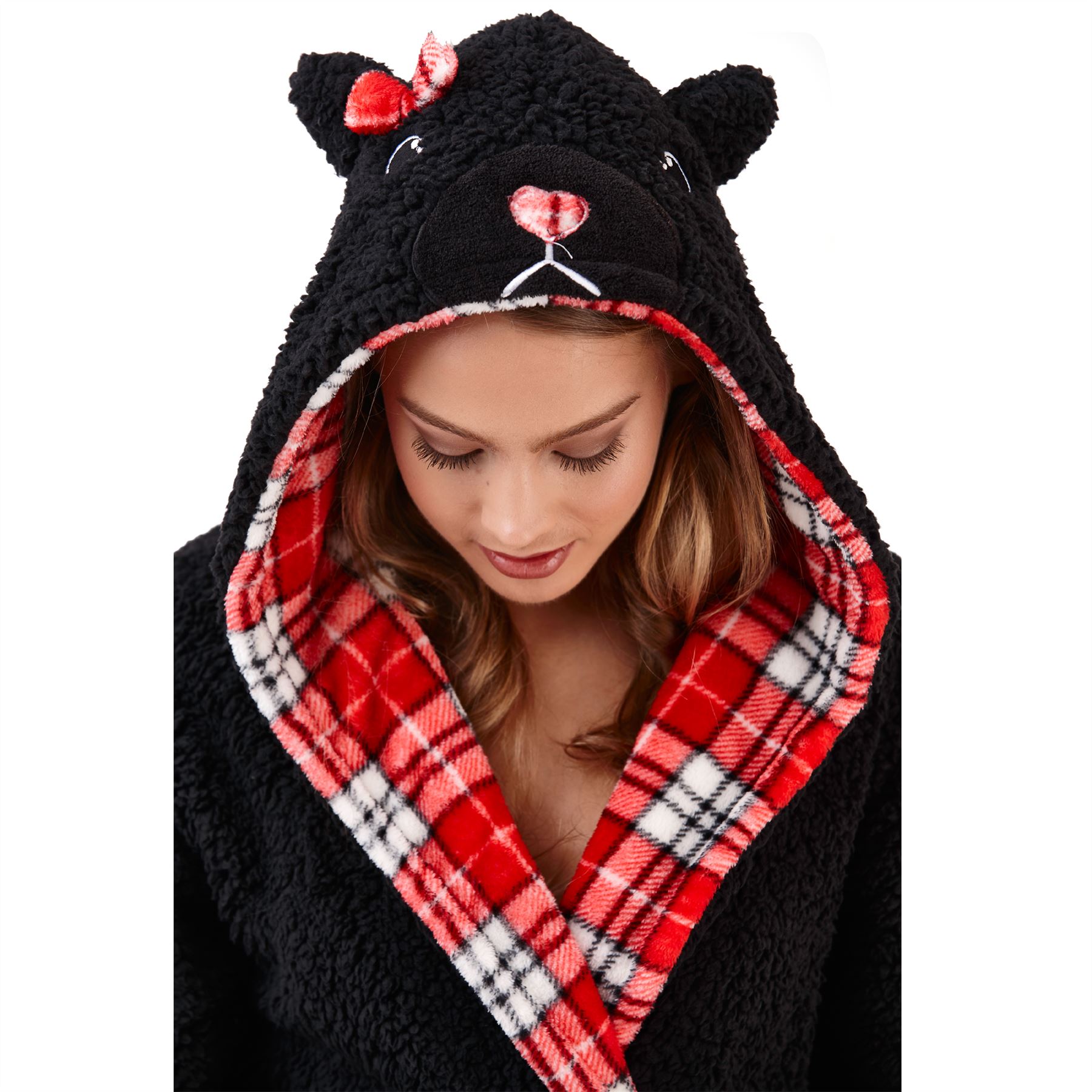 Womens Fleece Robe Ladies Girls Dressing Gown With Novelty Hood Size 8