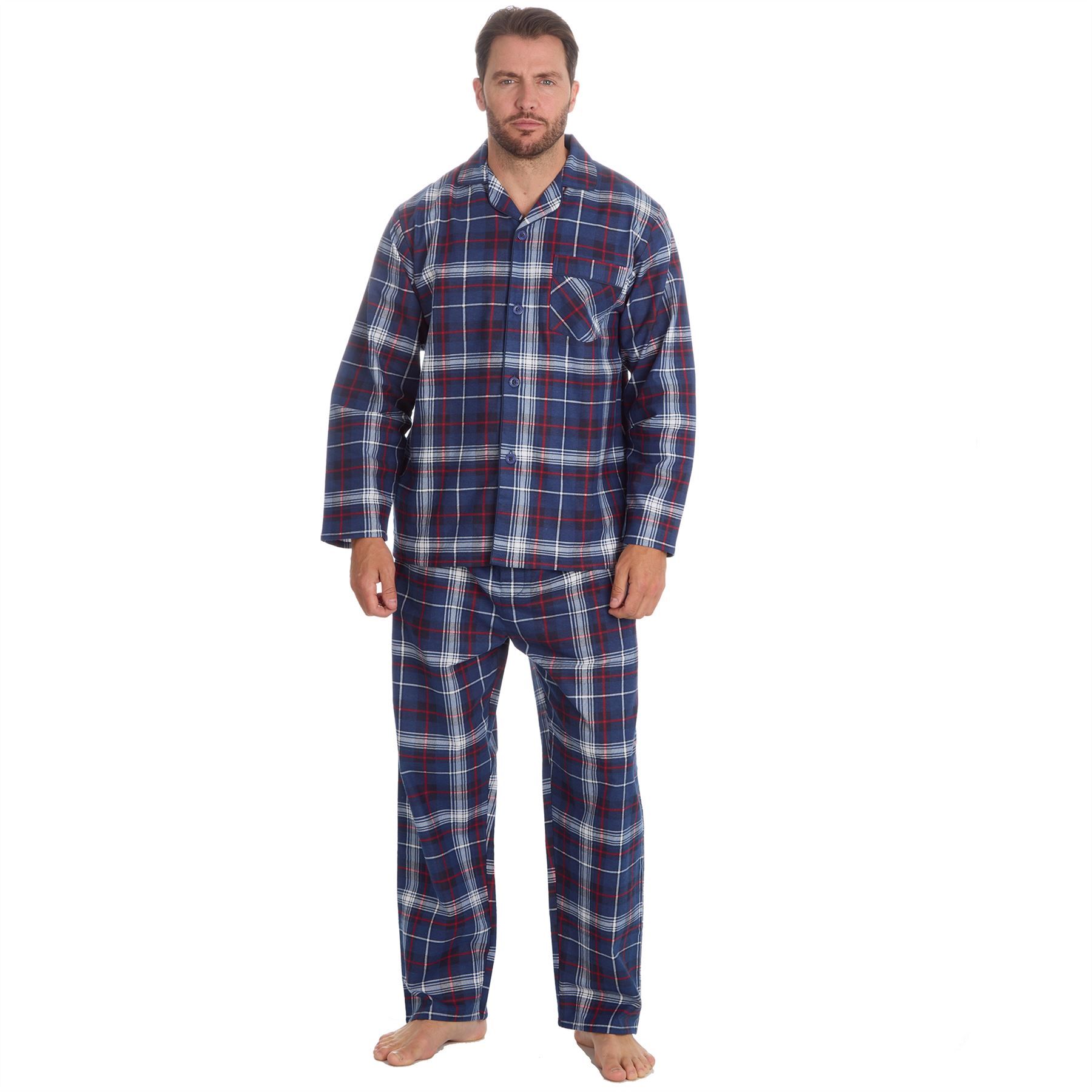 Mens Flannel Pyjamas 100% Brushed Cotton Check Pajama Set Traditional PJs - Picture 11 of 25