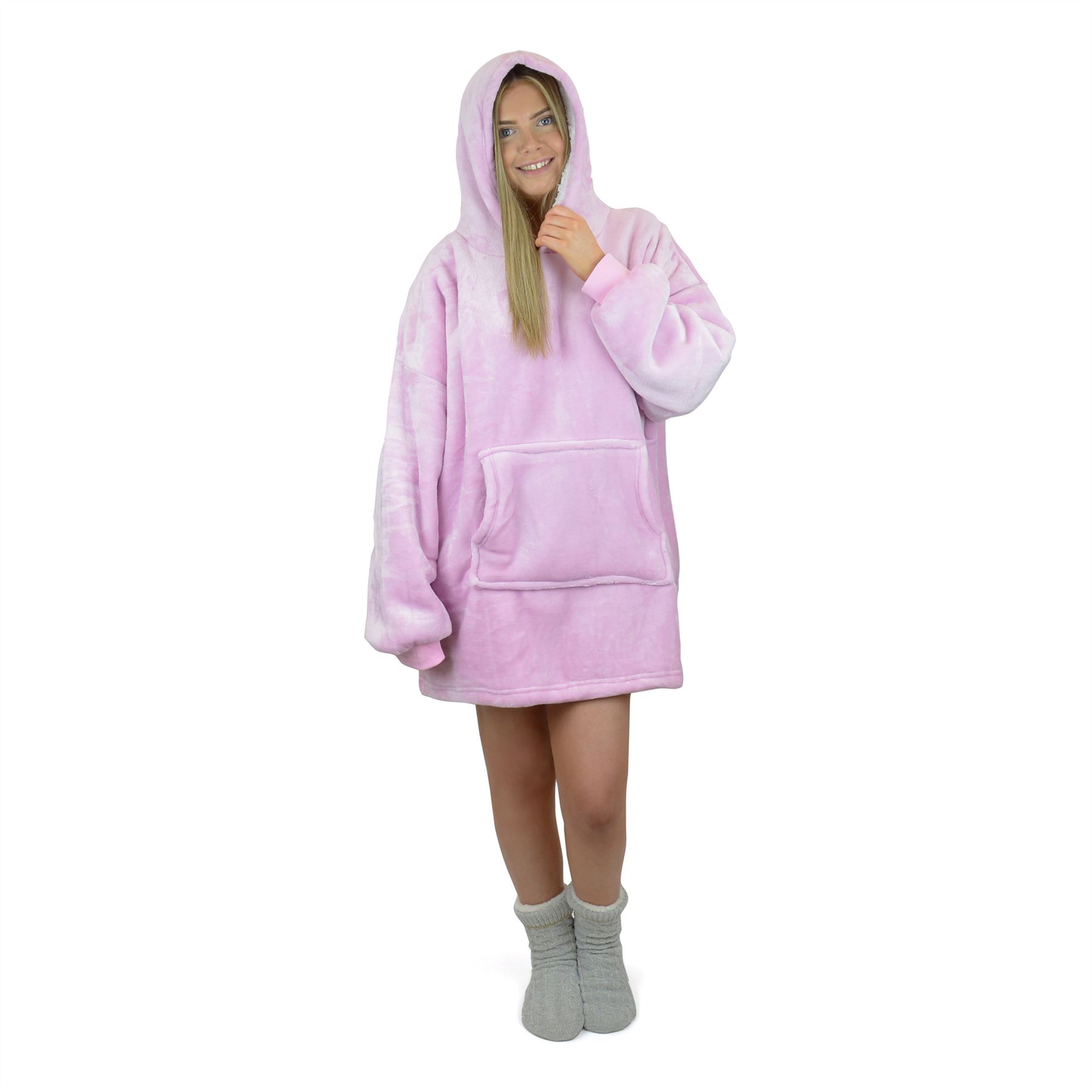 Ladies Oversized Sherpa Fleece Lined Hooded Blanket Warm Winter Adult Hoodie - Picture 7 of 11