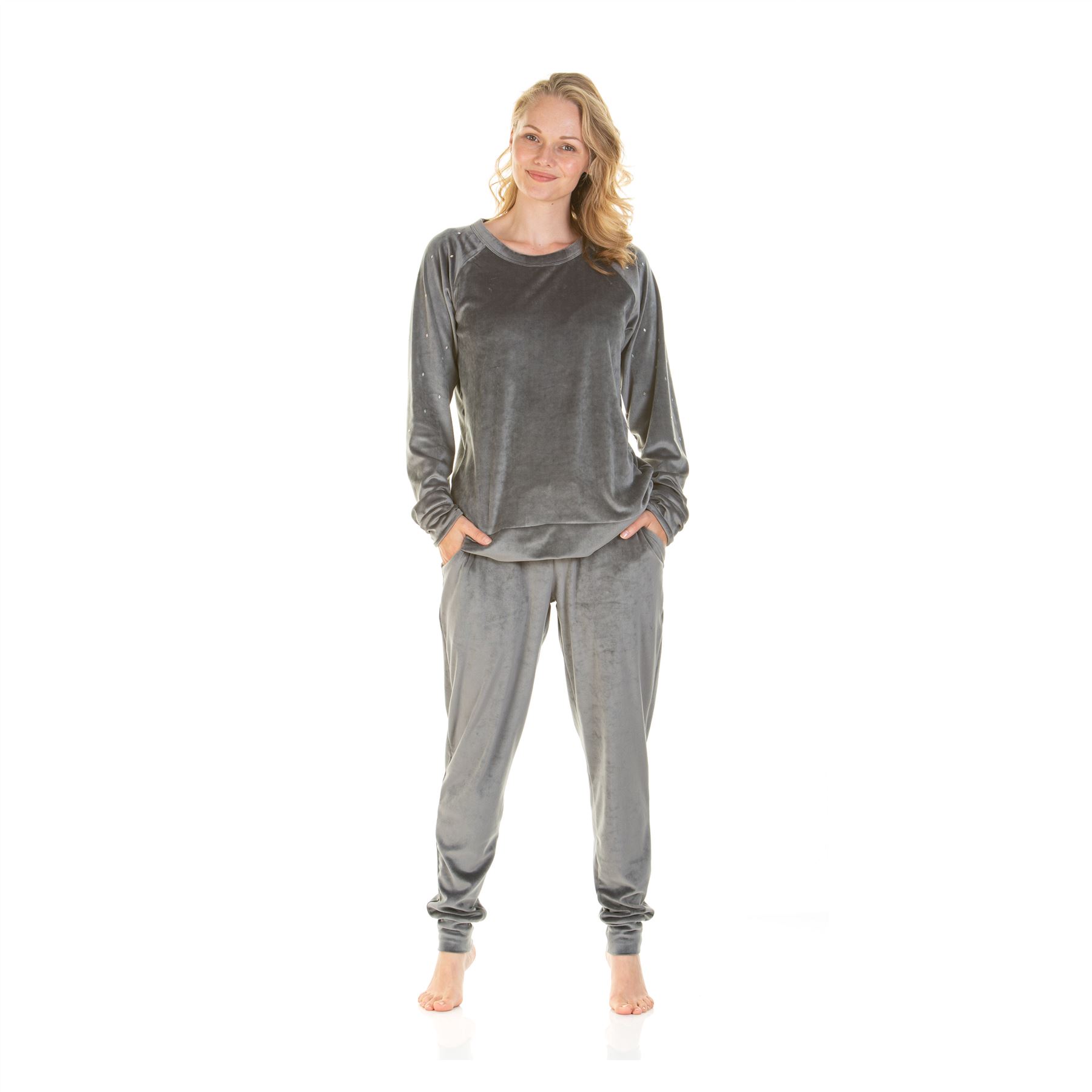 Ladies Velour Pyjamas Diamond Sequin Pyjama Set Size 8-22 - Picture 15 of 37