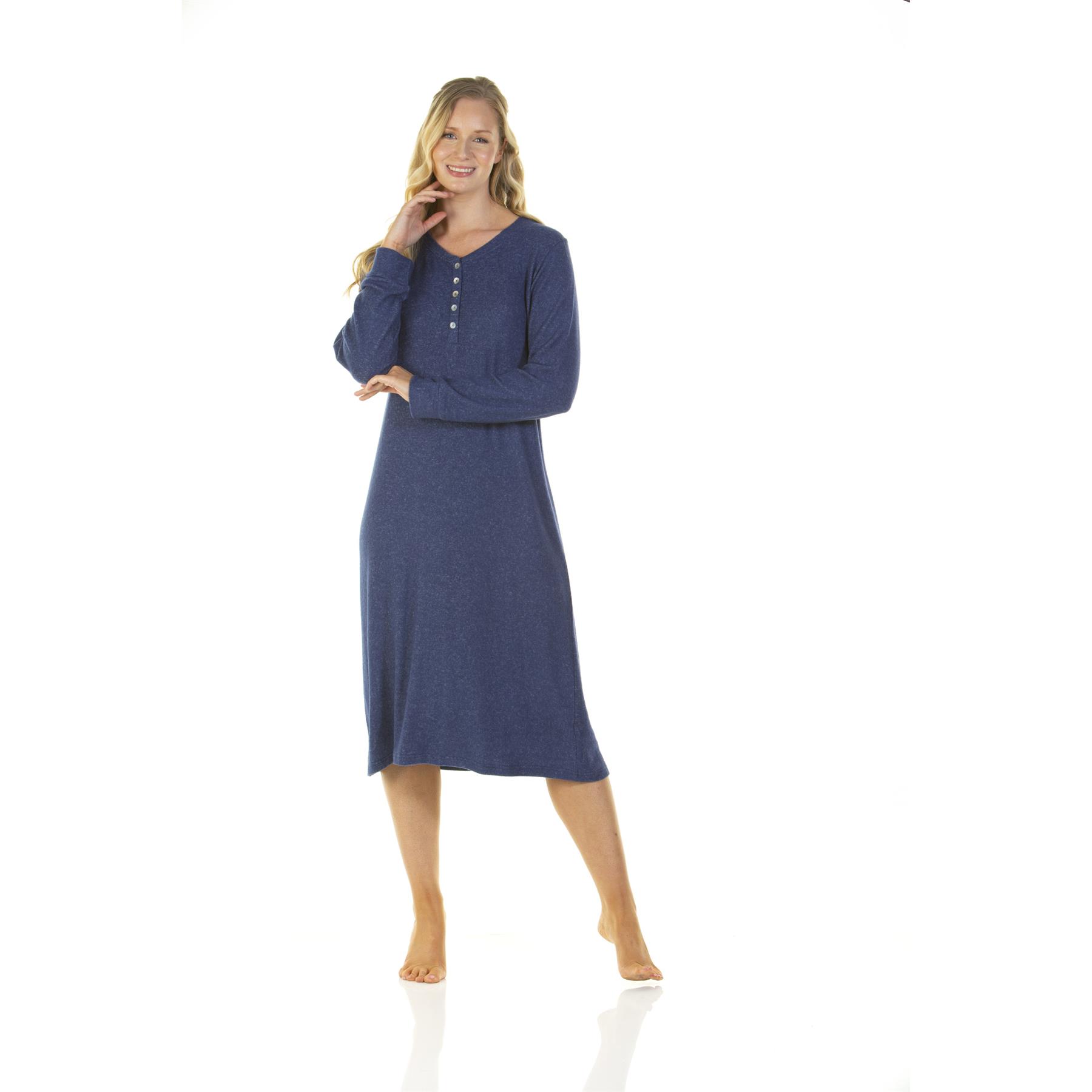 Womens Ladies Brushed Long Sleeve Nightdress Nightie Size 8-22 - Picture 28 of 33