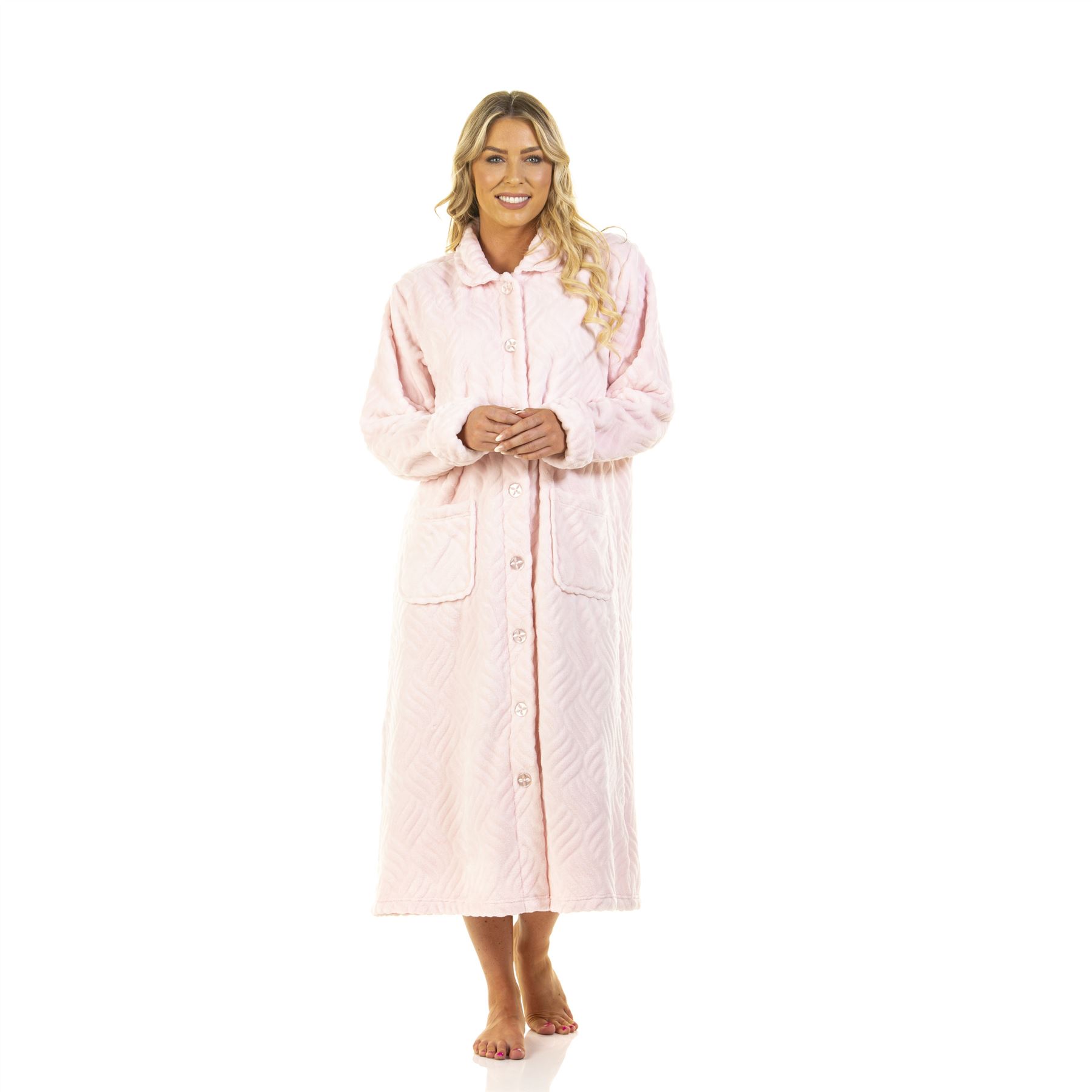 Womens/Ladies Fleece Button Through Robe/Dressing Gown Size 10-24 - Picture 13 of 21