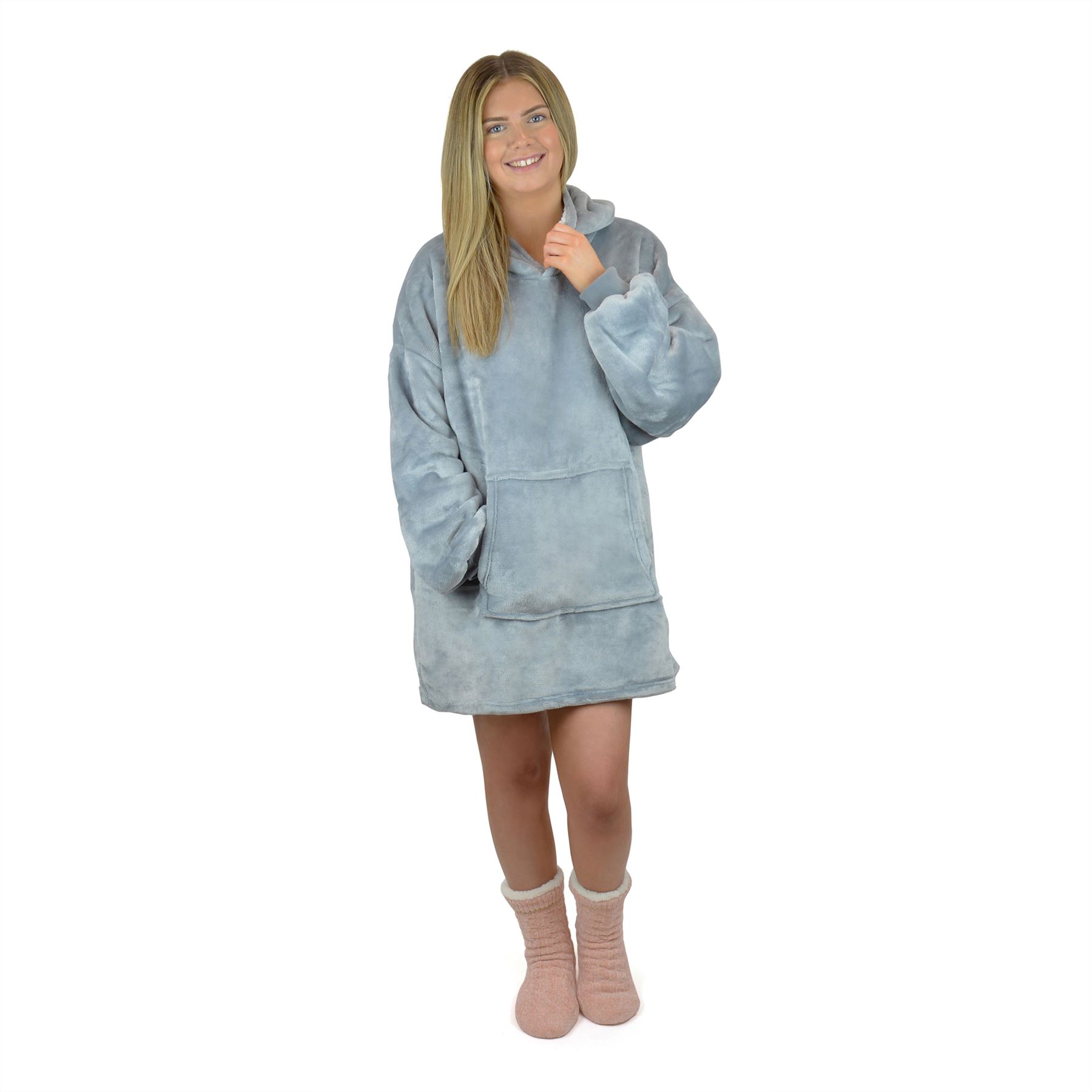 Ladies Oversized Sherpa Fleece Lined Hooded Blanket Warm Winter Adult Hoodie - Picture 9 of 11