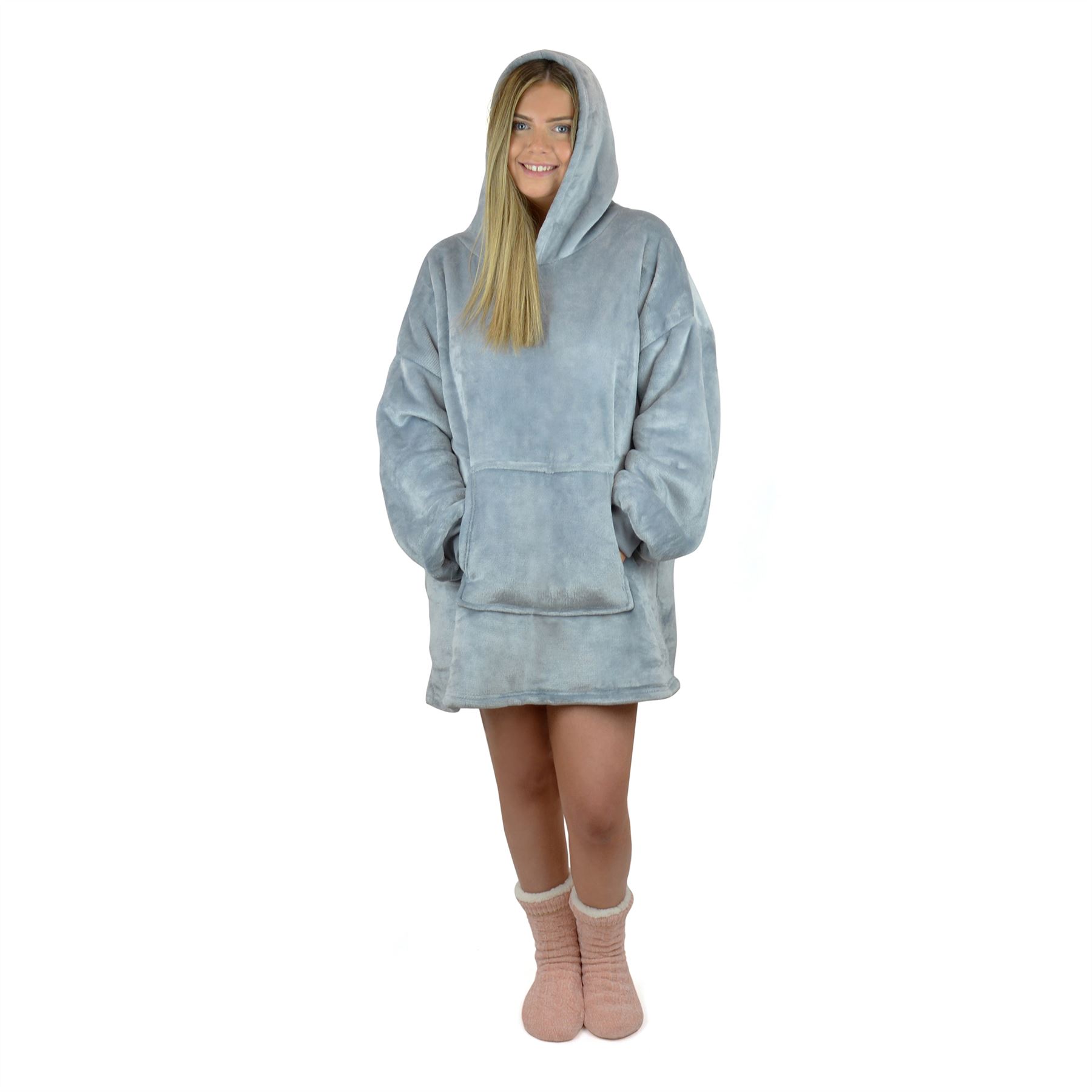 Ladies Oversized Sherpa Fleece Lined Hooded Blanket Warm Winter Adult Hoodie - Picture 10 of 11