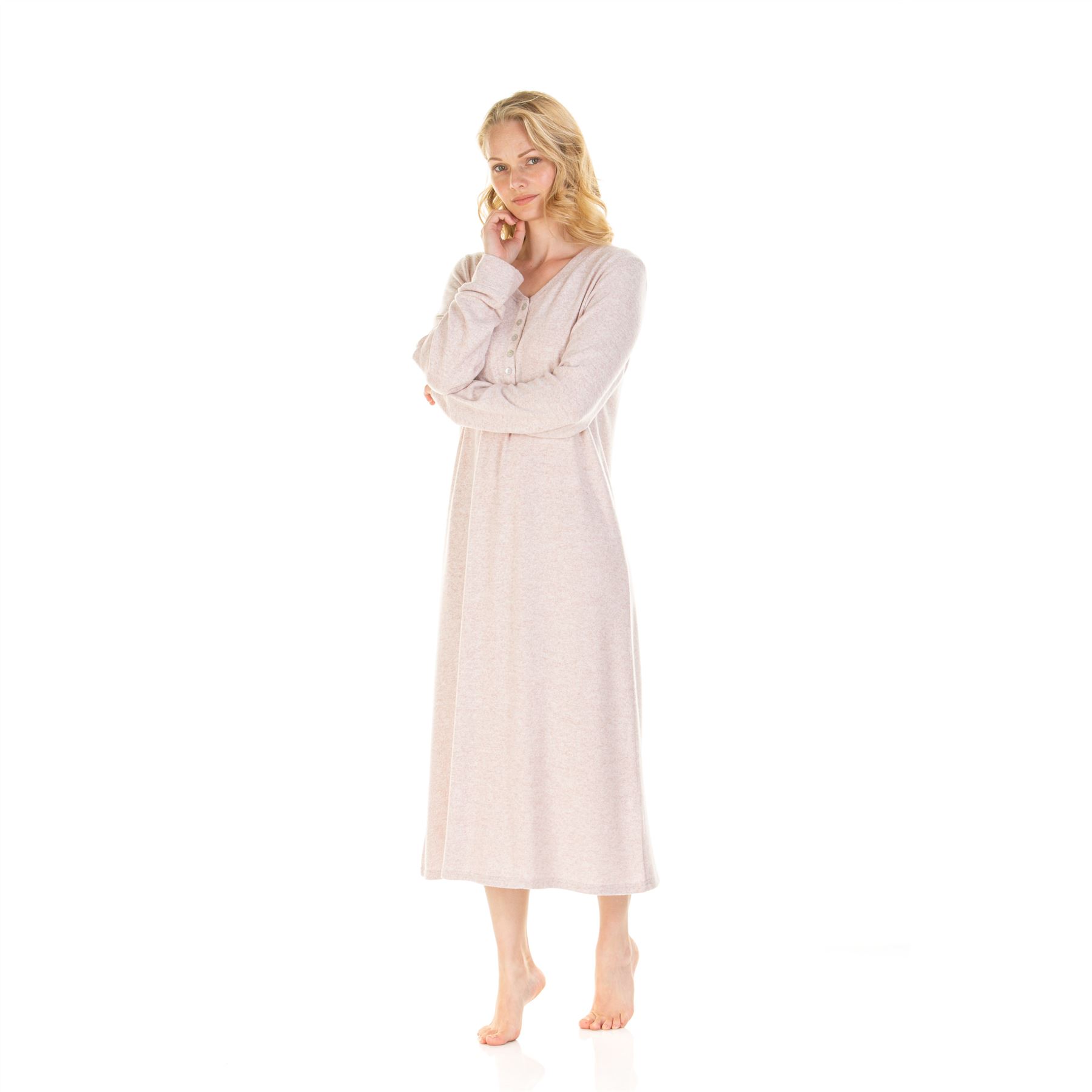 Womens Ladies Brushed Long Sleeve Nightdress Nightie Size 8-22 - Picture 30 of 33