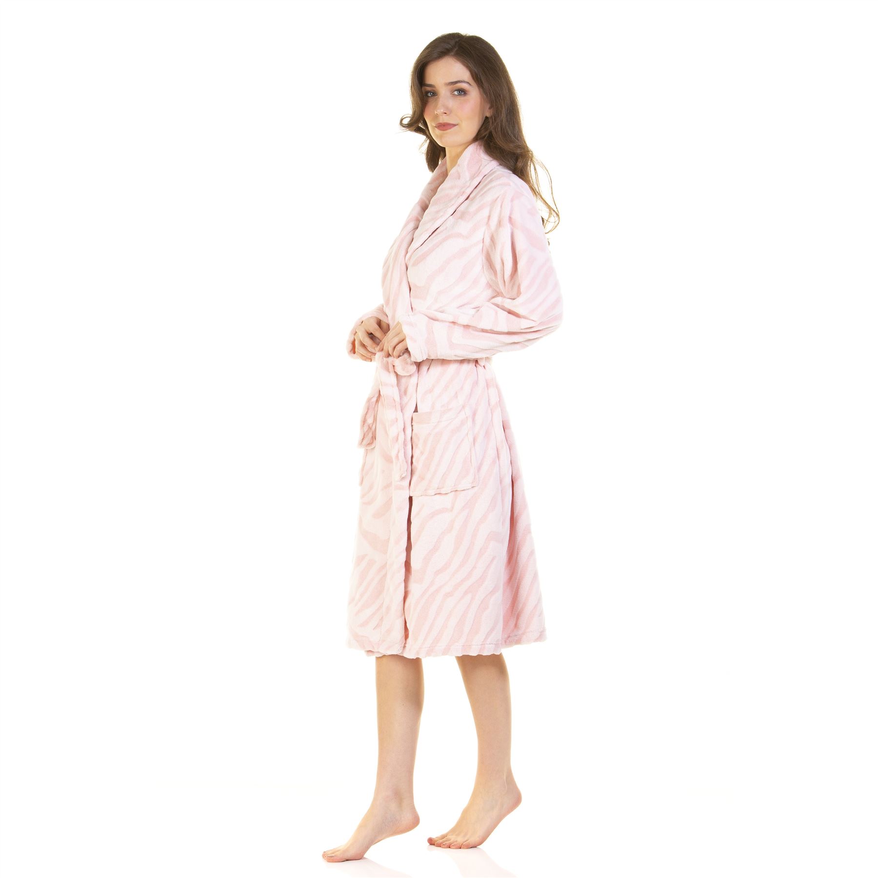 Womens Ladies Supersoft Cut Out Fleece Robe Dressing Gown Stars Zebra Size 10-20 - Picture 18 of 20