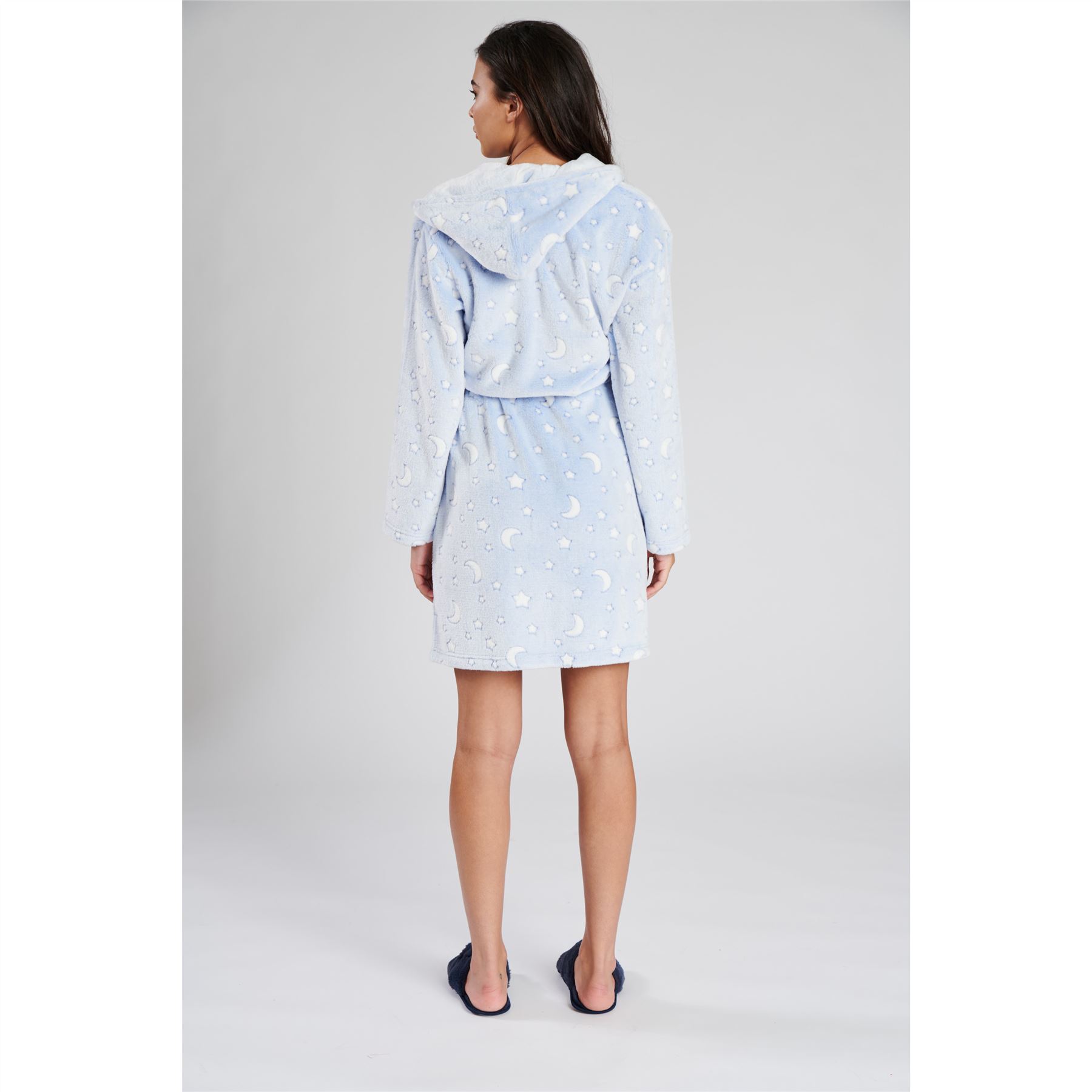 Ladies Super Soft Hooded Fleece Robe Dressing Gown - Picture 40 of 75