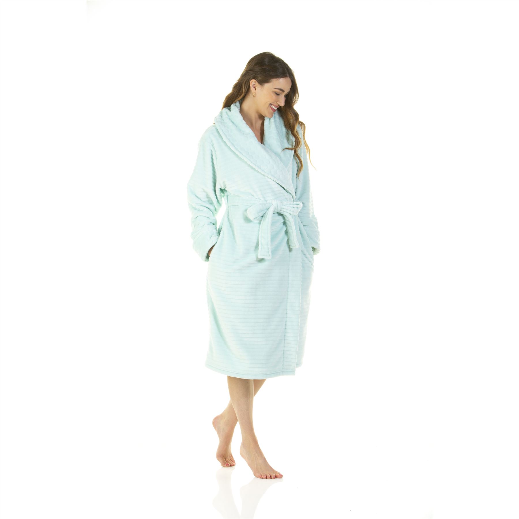 Womens Dressing Gown Ladies Cut Out Shawl Collar Fleece Super Soft Robe UK 10-20 - Picture 16 of 31