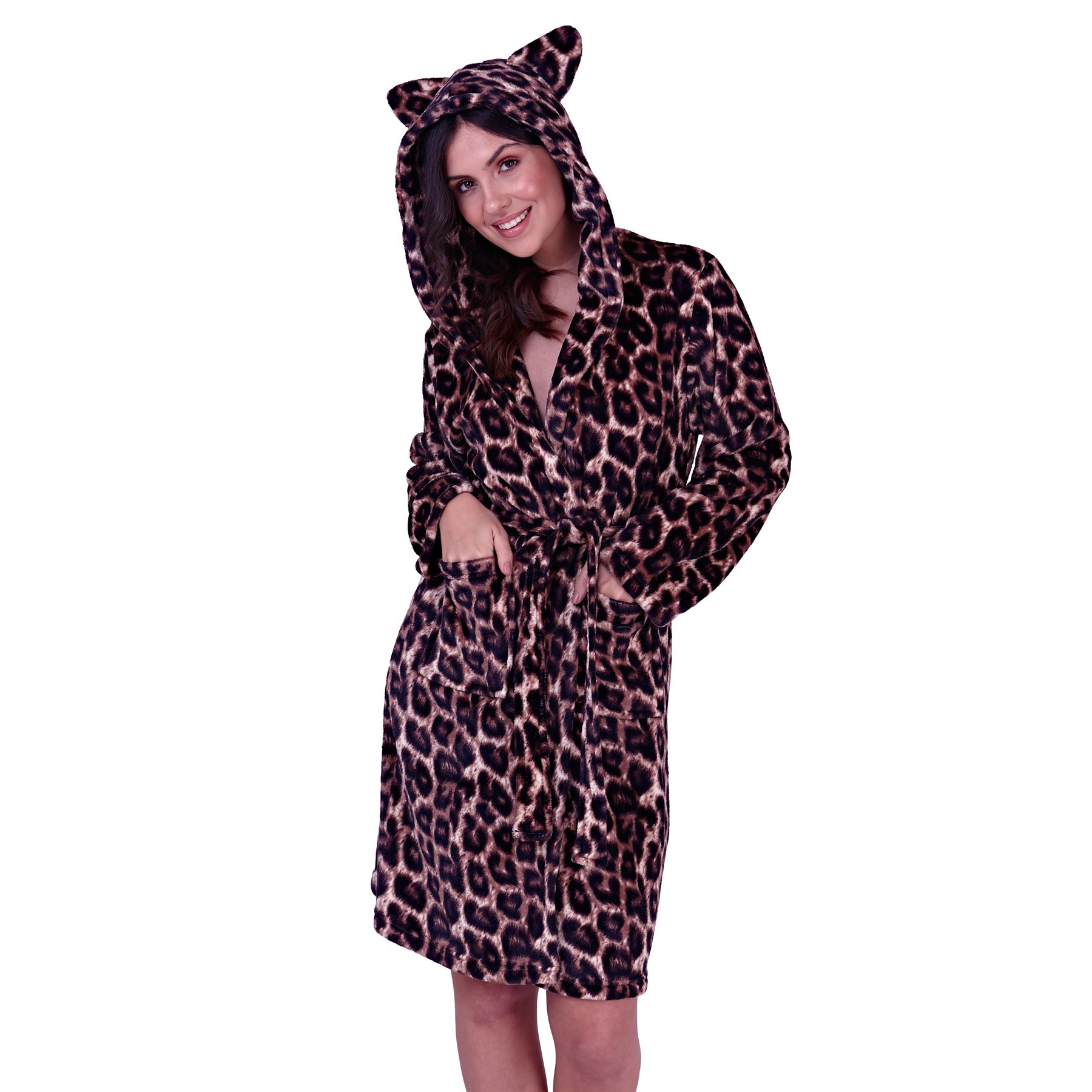 Womens Fleece Robe Dressing Gown With Novelty Hood Ladies Girls Size 8-22 - Picture 37 of 75