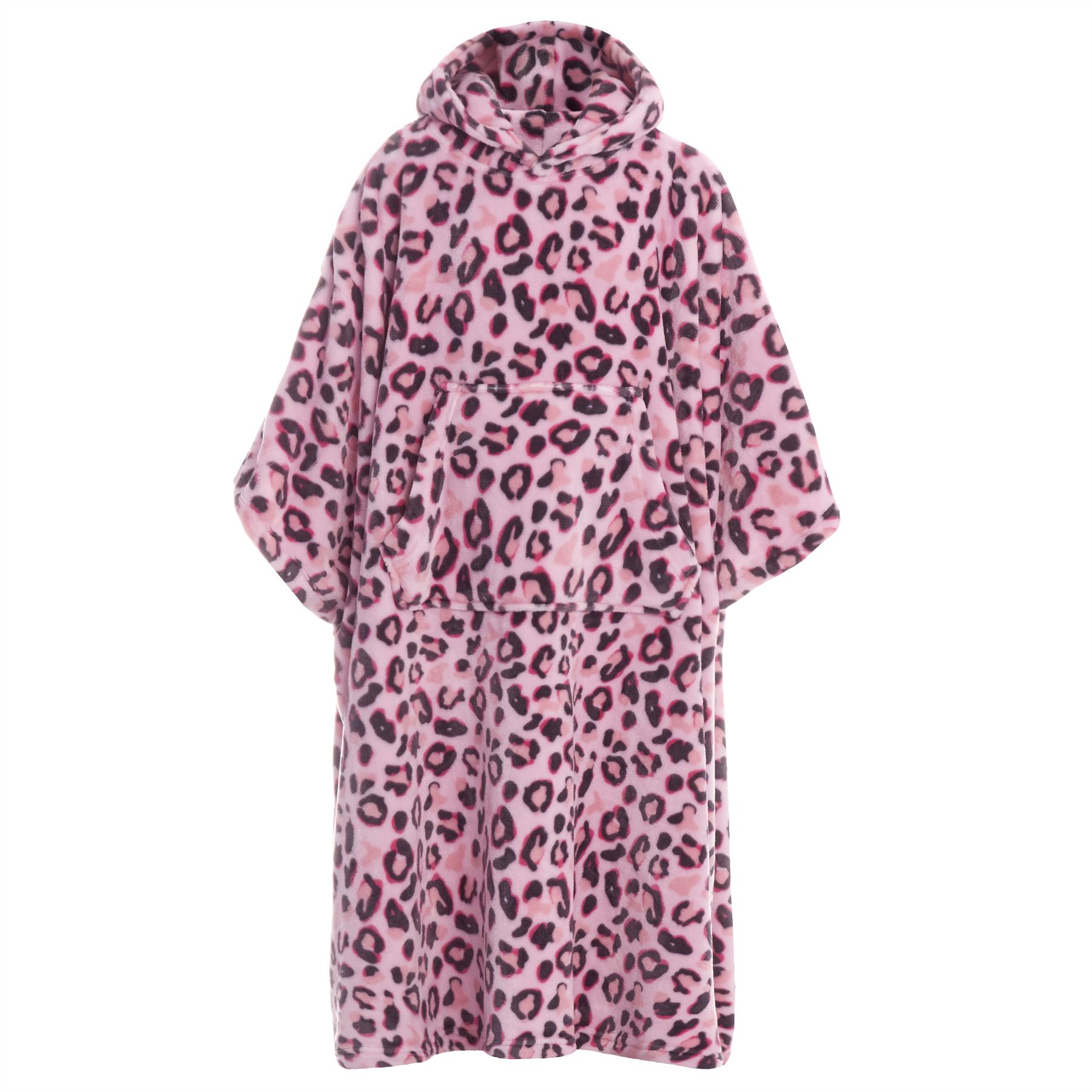 Kids Oversized Poncho Girls Fleece Hooded Pink Leopard Print Robe 7-13 Years - Picture 13 of 13
