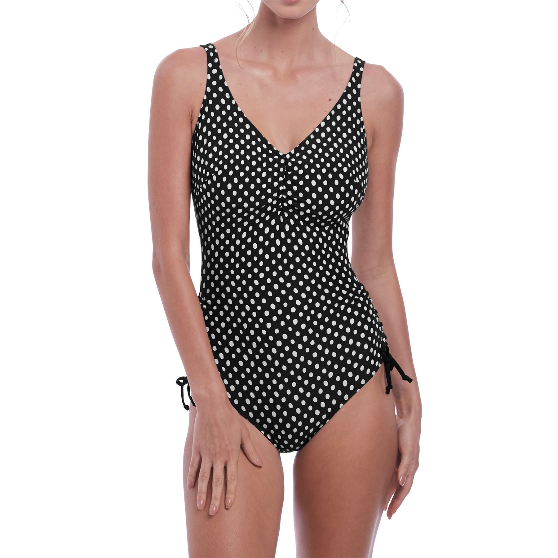 Fantasie Swimwear Santa Monica V Neck Adjustable Leg Swimsuit Black/White 6729 - Picture 2 of 4
