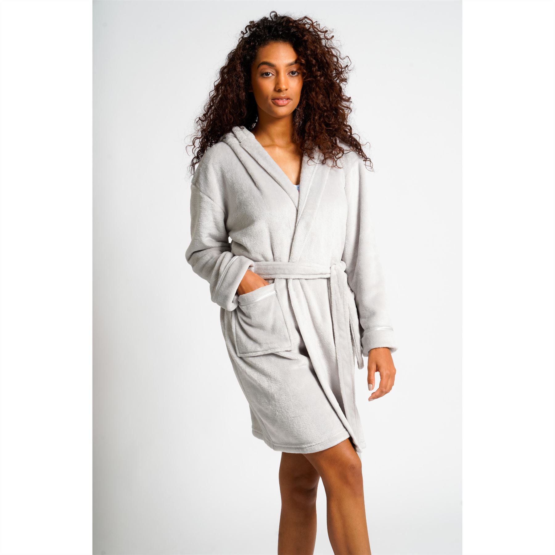 Ladies Super Soft Hooded Fleece Robe Dressing Gown - Picture 36 of 75