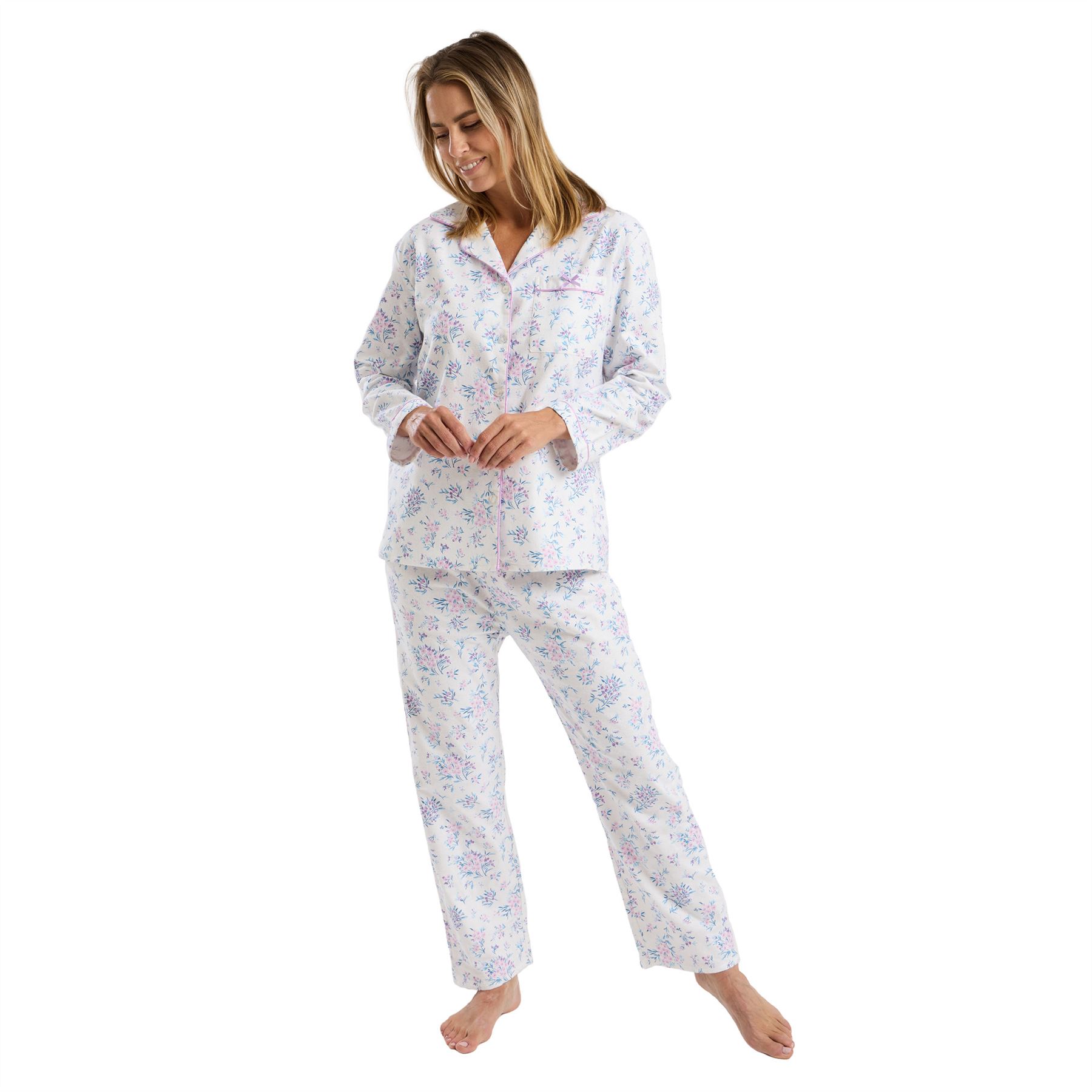 100% Brushed Cotton Pyjamas Ladies Winceyette Pyjama Set Size 8-26 - Picture 39 of 104