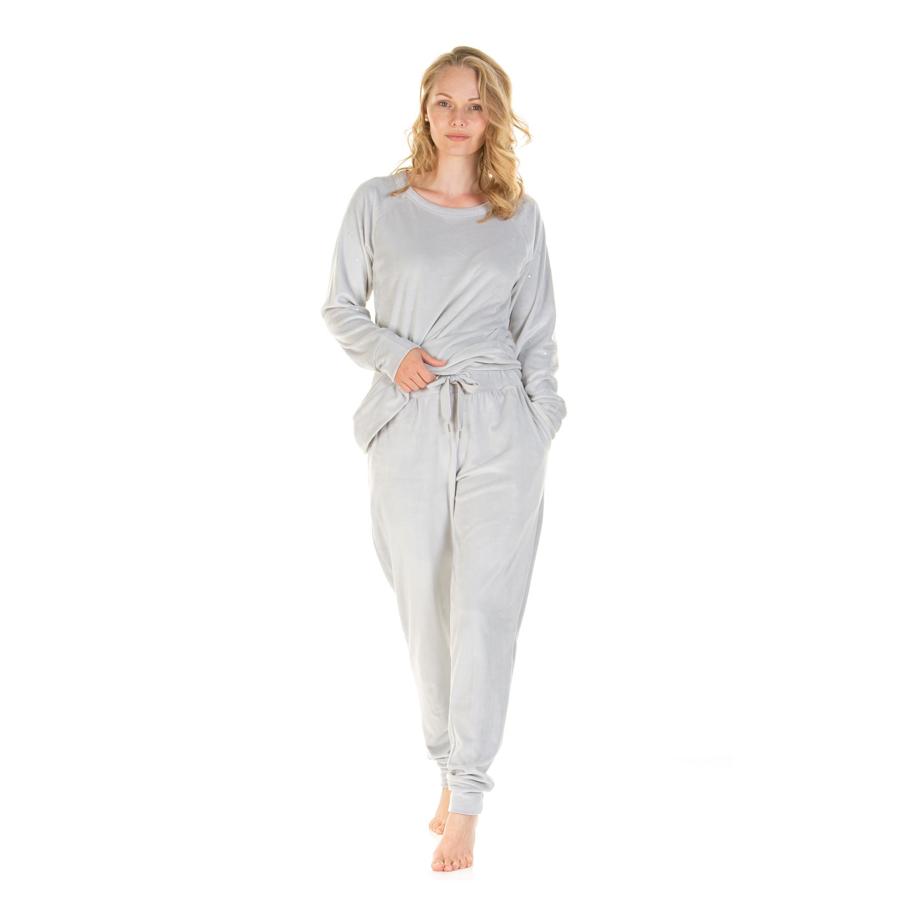 Womens/Ladies Velour Pyjamas Diamond Sequin Pyjama Set Size 8-22 - Picture 18 of 34