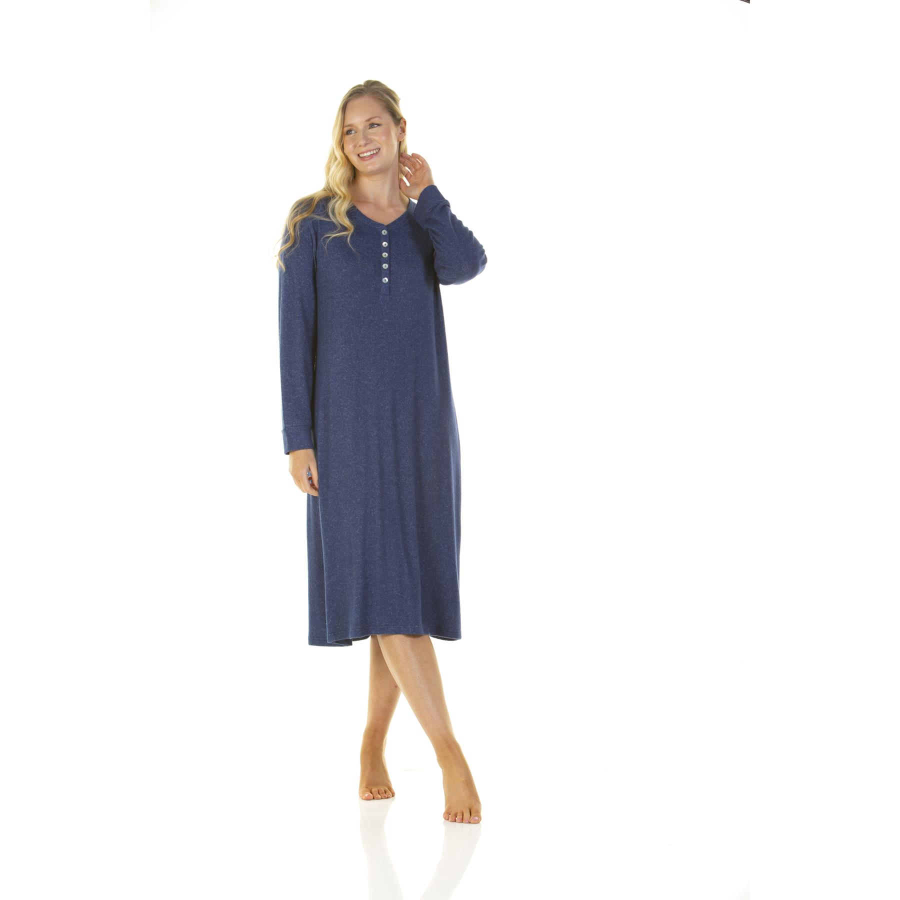 Womens Ladies Brushed Long Sleeve Nightdress Nightie Size 8-22 - Picture 26 of 33