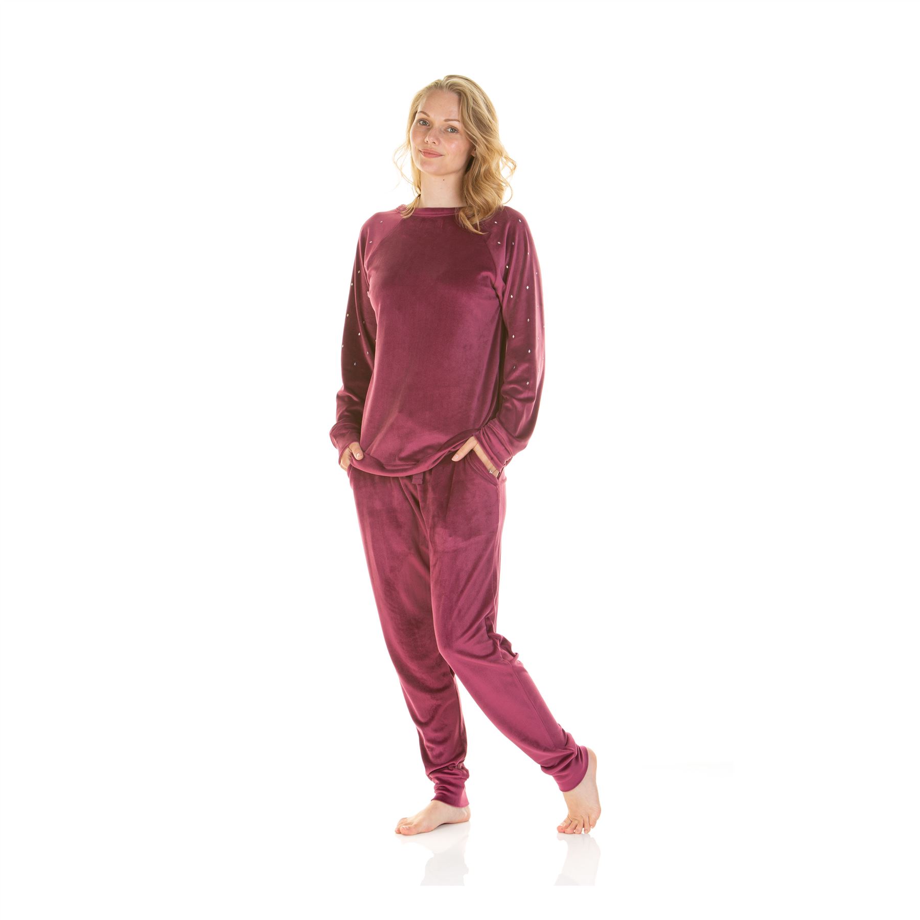 Womens/Ladies Velour Pyjamas Diamond Sequin Pyjama Set Size 8-22 - Picture 30 of 34