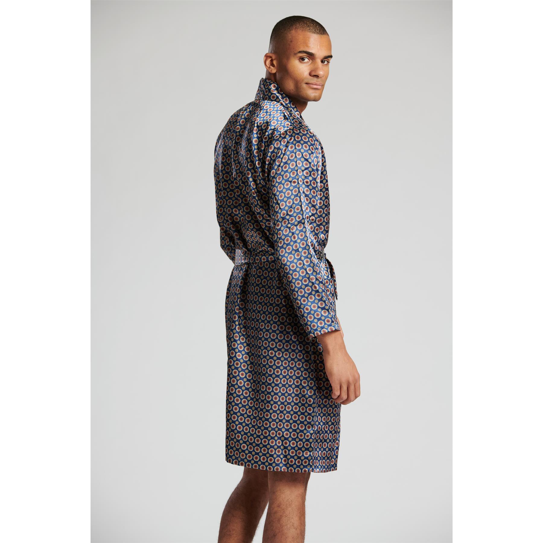 Vestido de satén para hombre con envoltura de kimono borgoña/azul talla mediana-XXL - Imagen 3 de 11