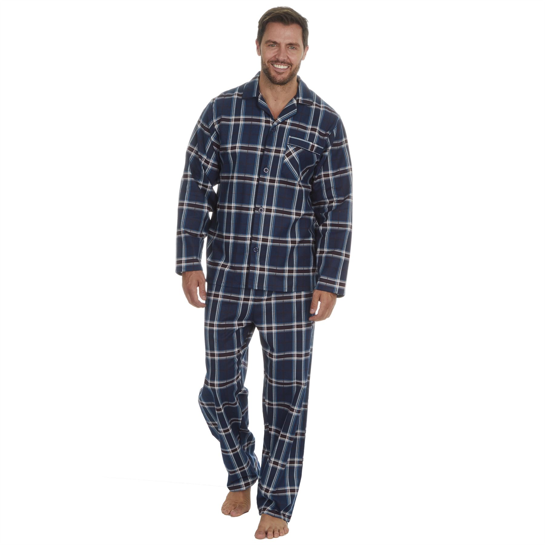 Mens Flannel Pyjamas 100% Brushed Cotton Check Pajama Set Traditional PJs - Picture 7 of 25