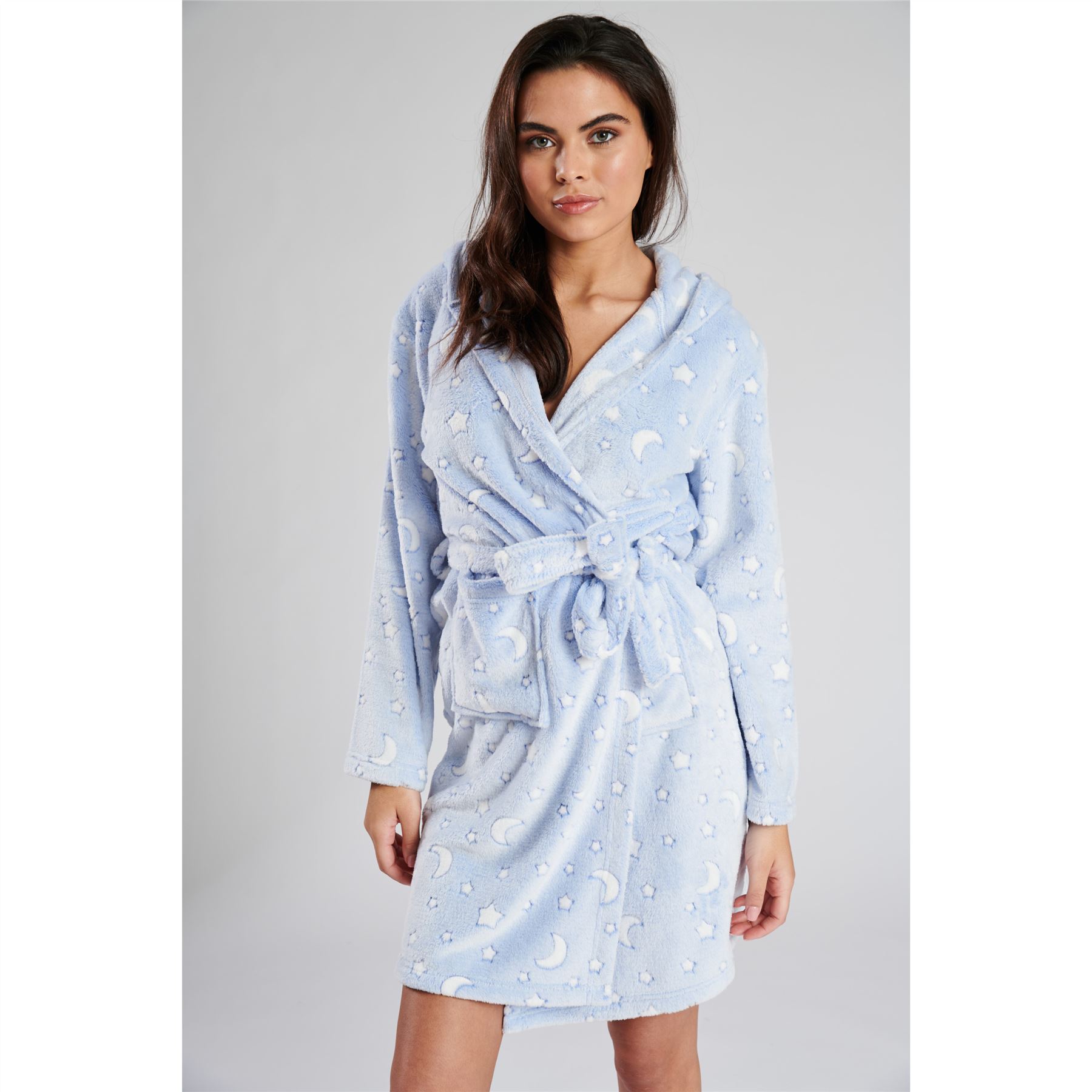 Ladies Super Soft Hooded Fleece Robe Dressing Gown - Picture 43 of 75