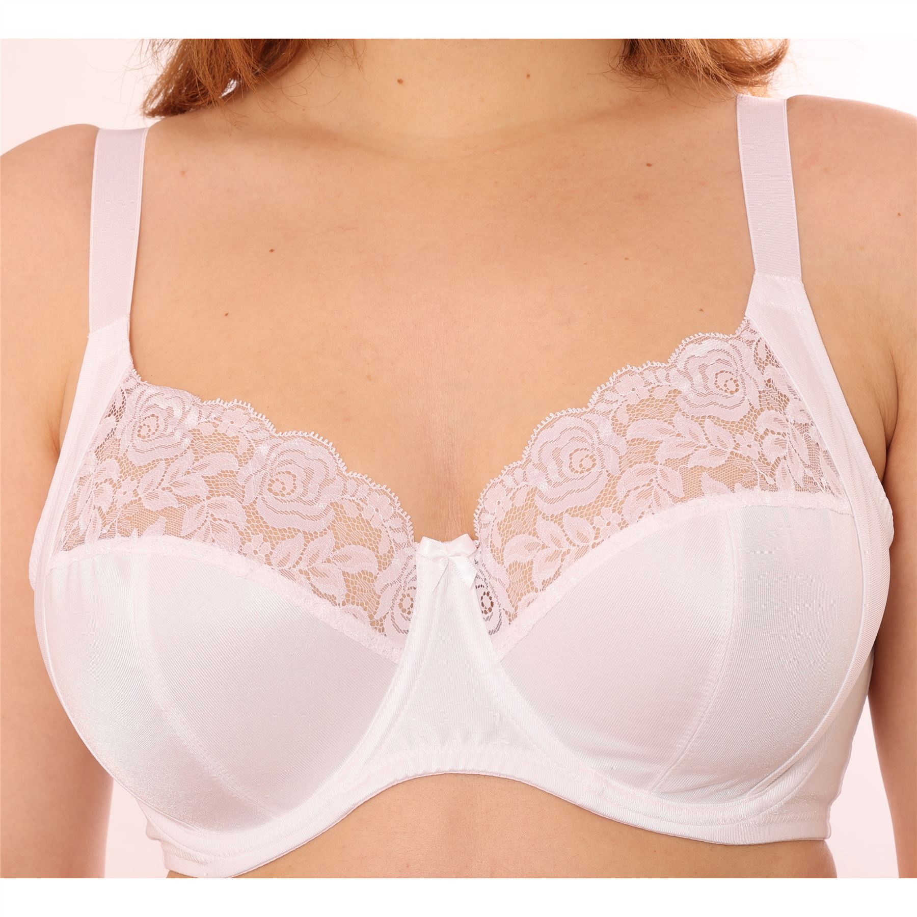 Gemm Dessous Vollschalen BH ohne Bügel ungepolstert Satin Blumen Spitze weiß - Bild 20 von 20